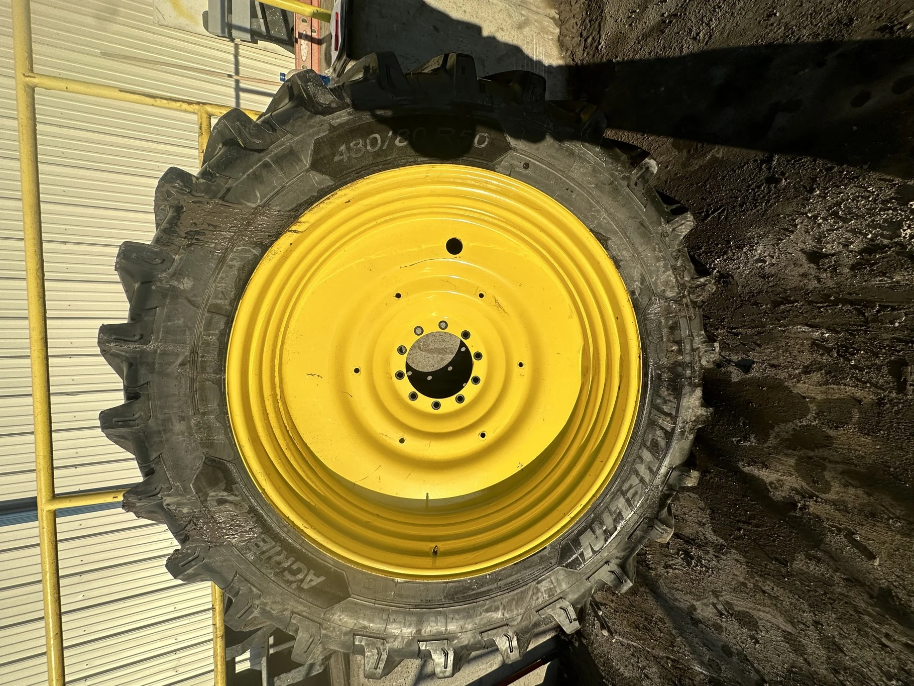 Used 480/80R50 159A8/159B Michelin AgriBib 2 R-1W TL 90% On 15 X 50 10-13.189-11.07 Yellow Wheel image 2