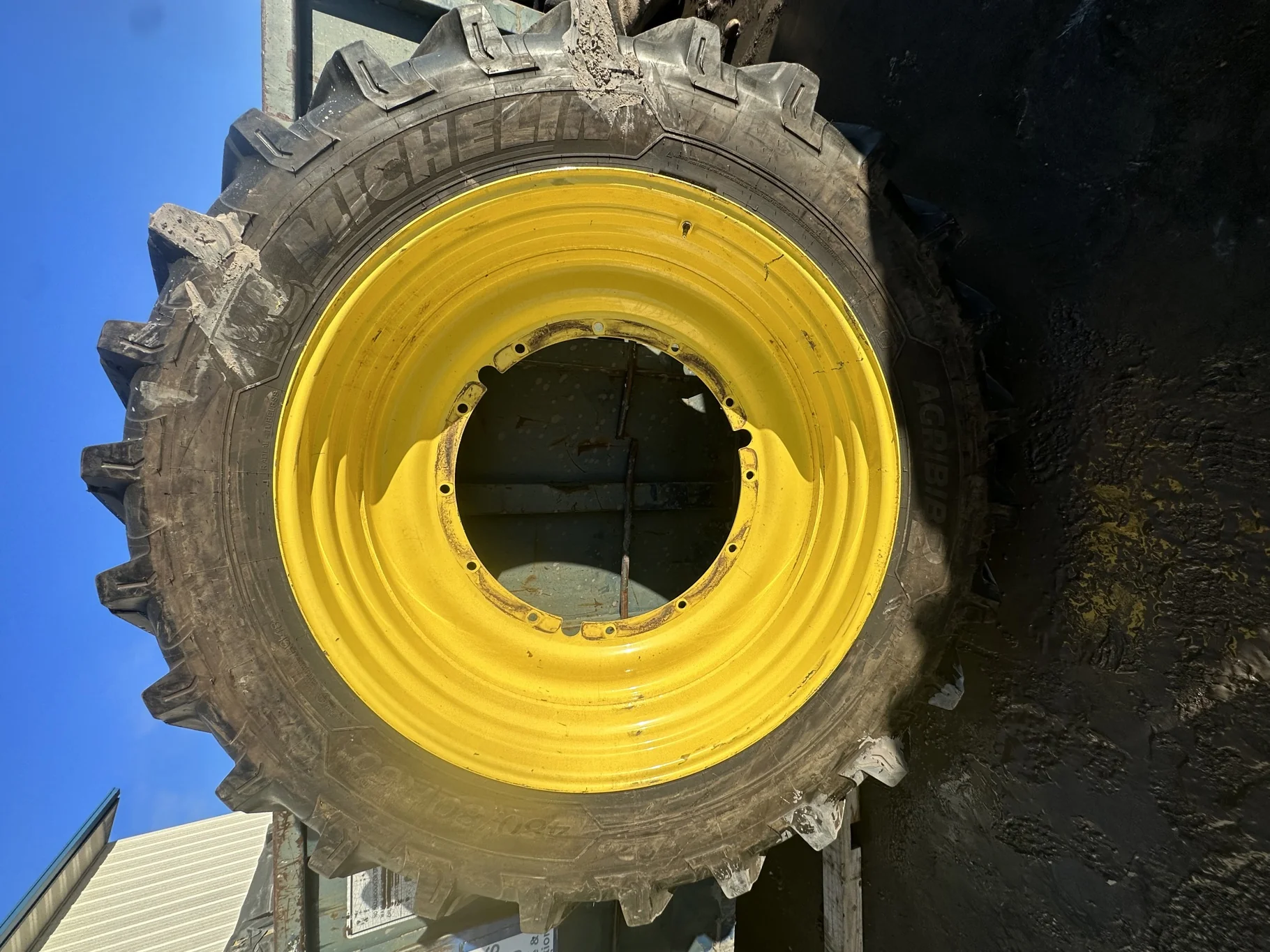 Used 480/80R50 159A8/159B Michelin AgriBib 2 R-1W TL 90% On 15 X 50 12-32.047-30.17 Yellow Wheel image 2