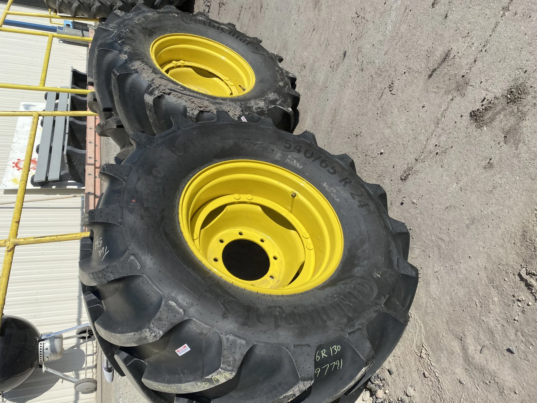 Used 540/65R24 Continental TractorMaster R-1W 140D 98% on 16 x 24 8-10.82-8.78 JD Yellow 24" Disc image 2
