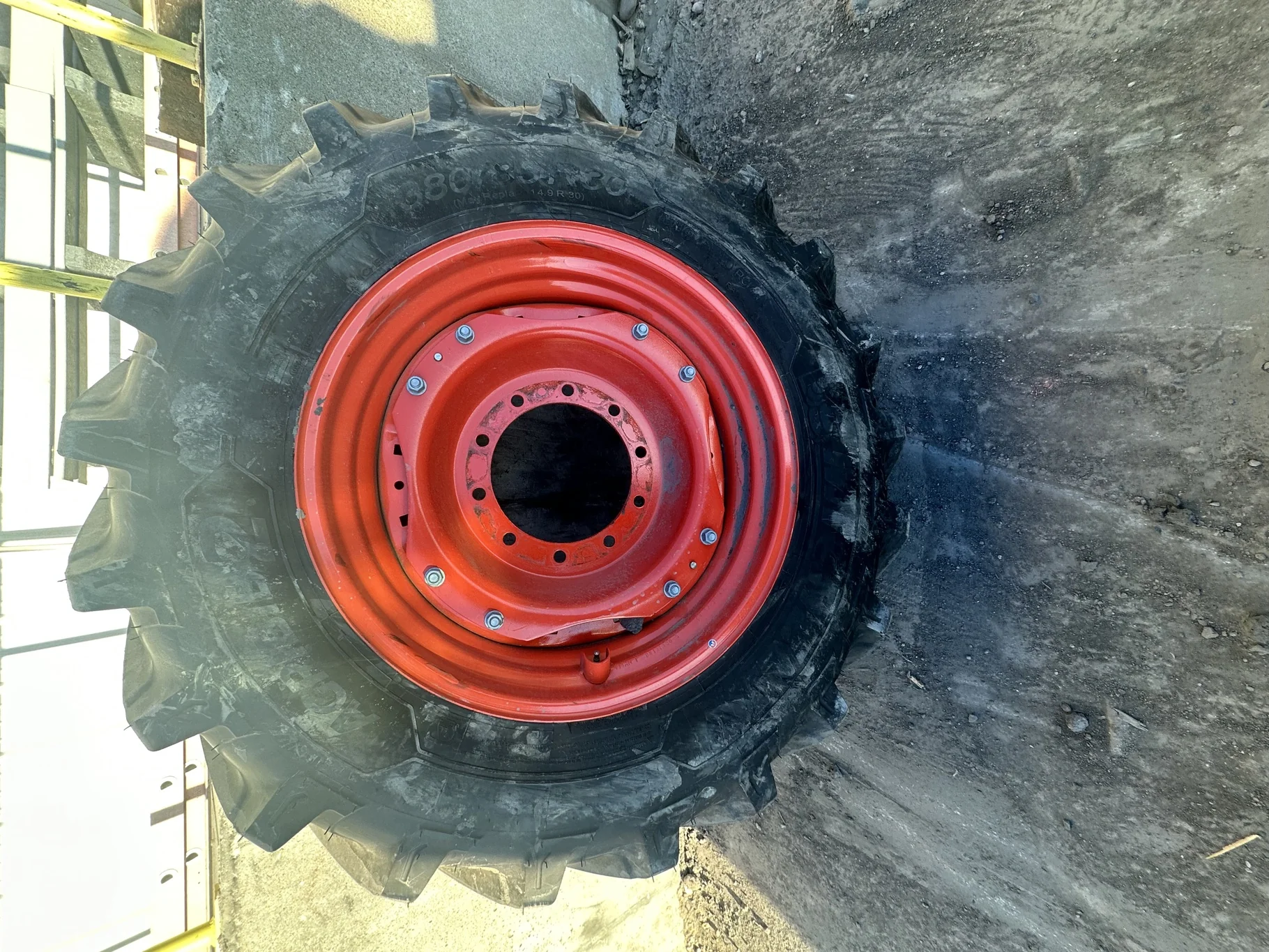 Take-Off 380/85R30 Michelin TL AGRIBIB 2 on a 13 x 30 Kubota Orange (2Bolt) Waffle Wheel With A 10 B image 4