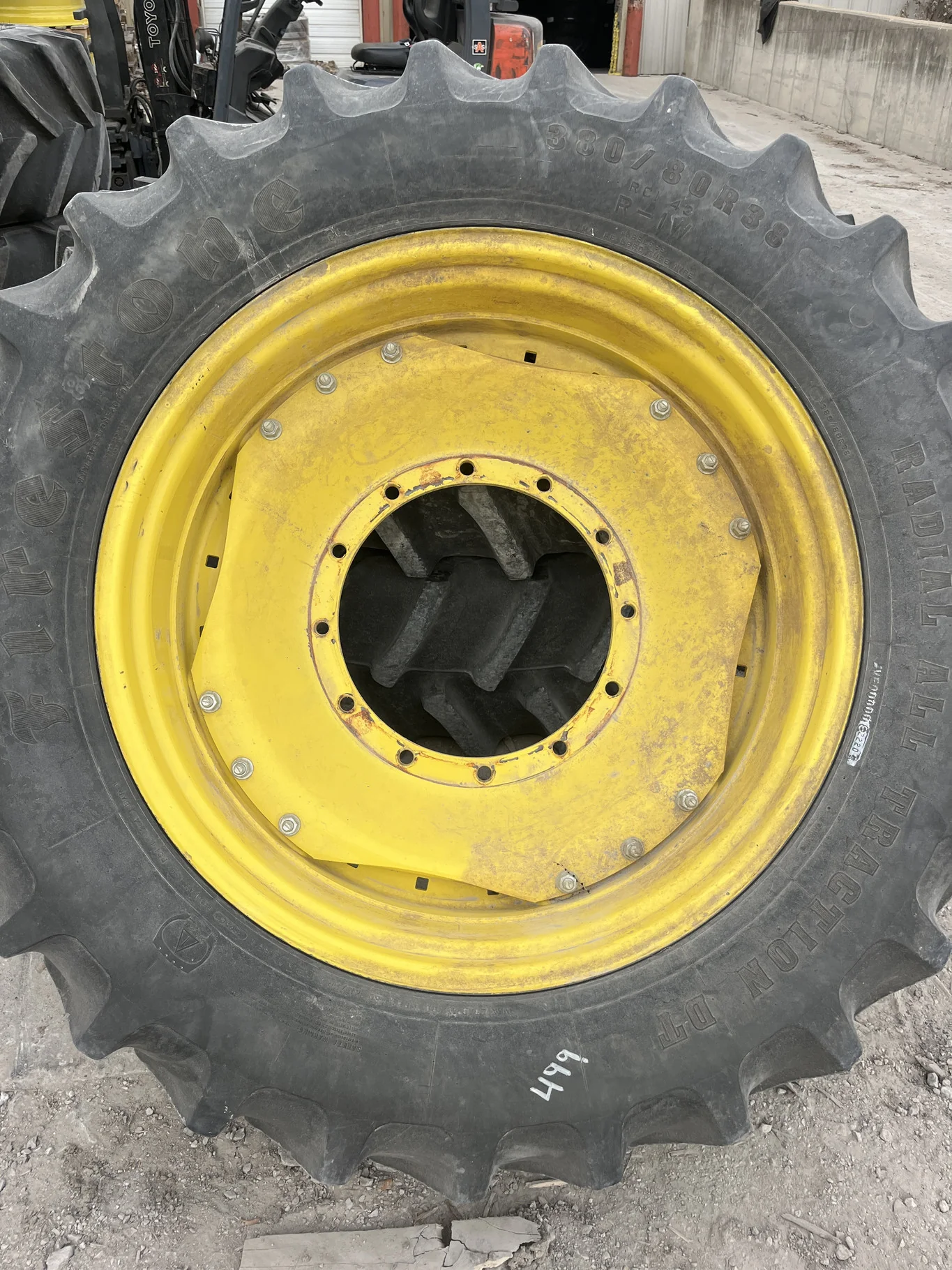 Used 380/80R38 142B Radial All Traction DT TL R-1W 80-85% On 12 x 38 12-19.685-17.651 Titan Yellow
