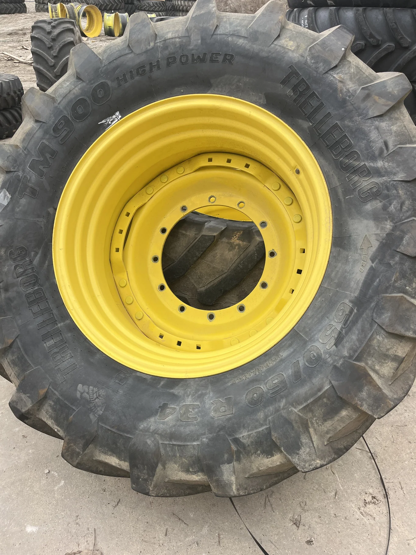 Used 650/60R34 156E Trelleborg TM900 TL R-1 50-55% On 20 x 34 12-19.685-17.651 Titan Yellow Waffle