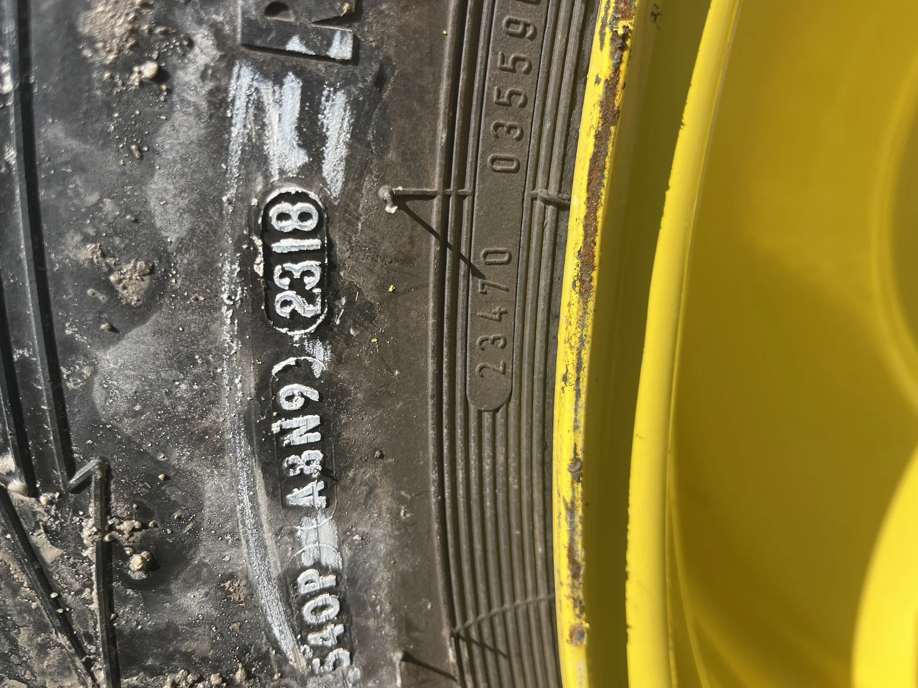 Used 480/70R38 145B Mitas AC70T TL R-1W 95-100% On 16 x 38 10-13.19-11.07 2"BS Titan Yellow Dual image 4