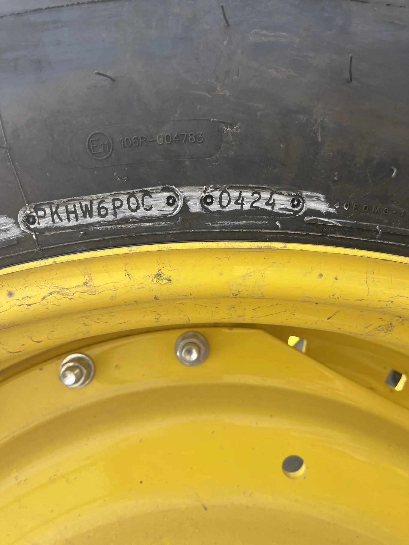Take-off 380/80R38 142D Goodyear Optitrac TL R-1W 95-100% On 12 x 38 24-29.5 3 Bolt Waffle Wheel image 4