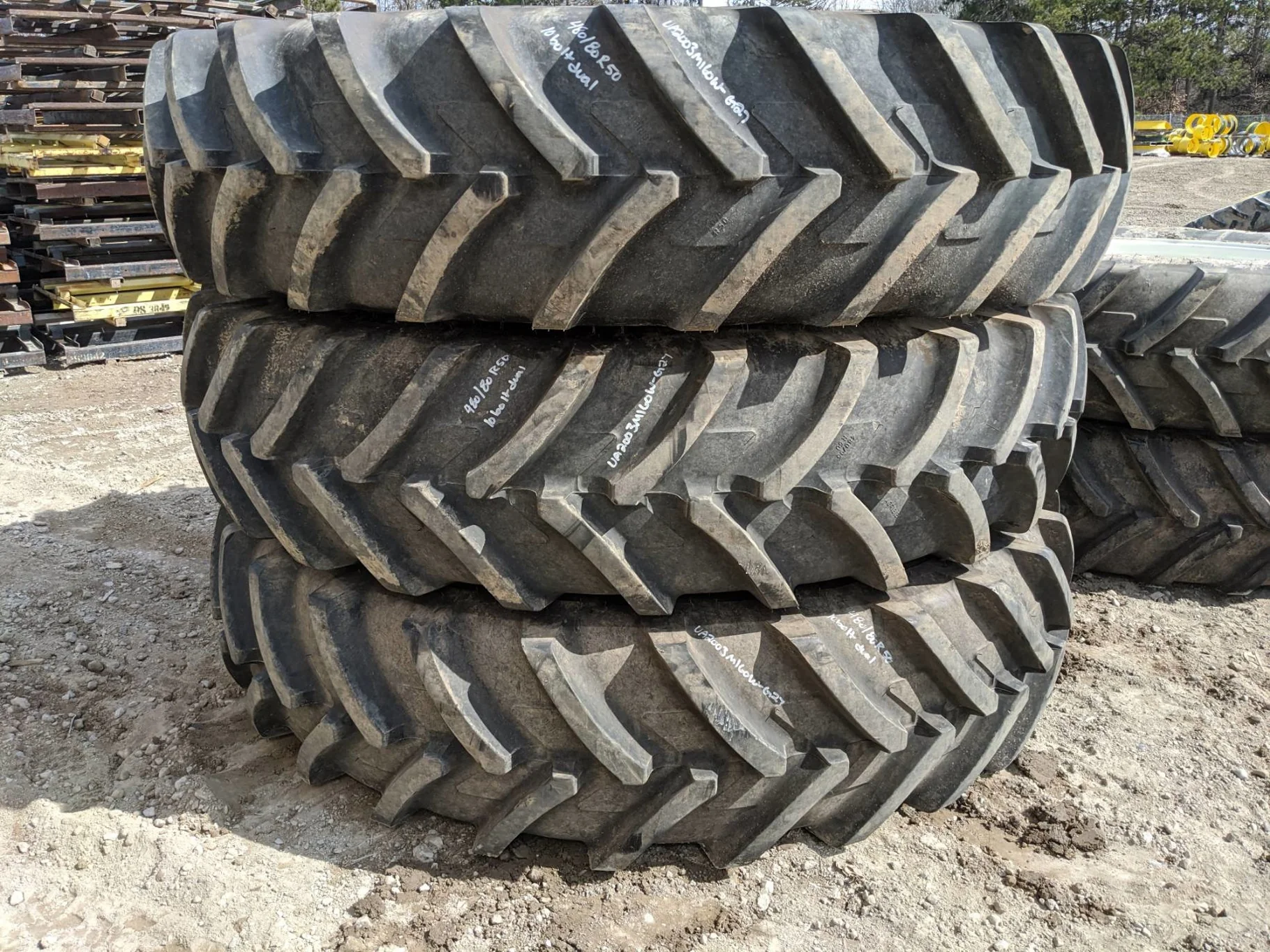 Used 90% 480/95R50 Michelin Agribib R-1W 164A8 on a 15 x 50 NH White 10 Bolt Dual image 6