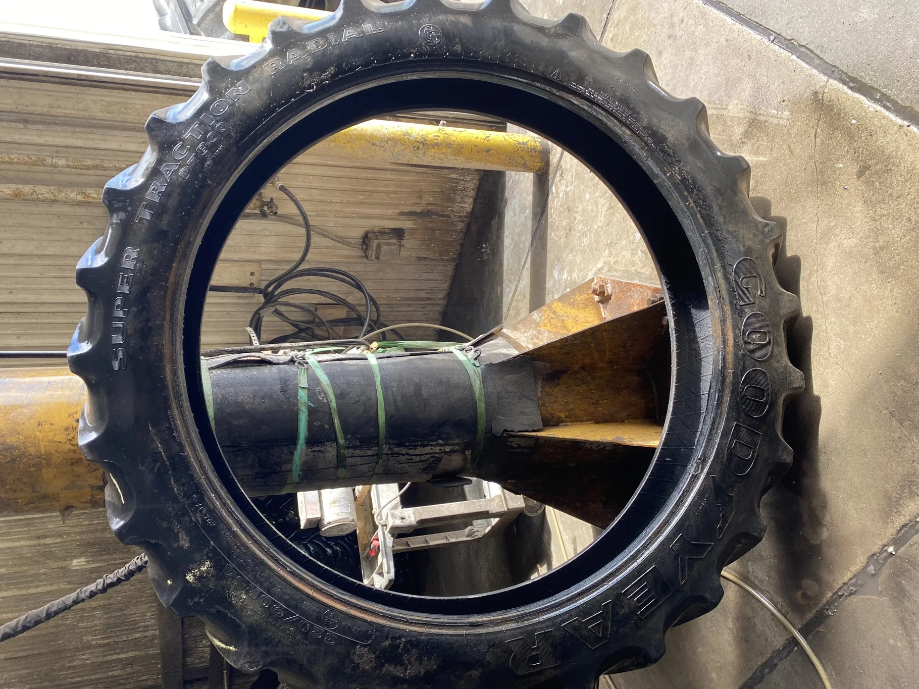 Used 320/90R54 Goodyear Super Traction Radial DT 800 149AB TL 50% (Lug Cuts, Chunks Missing On Lugs,