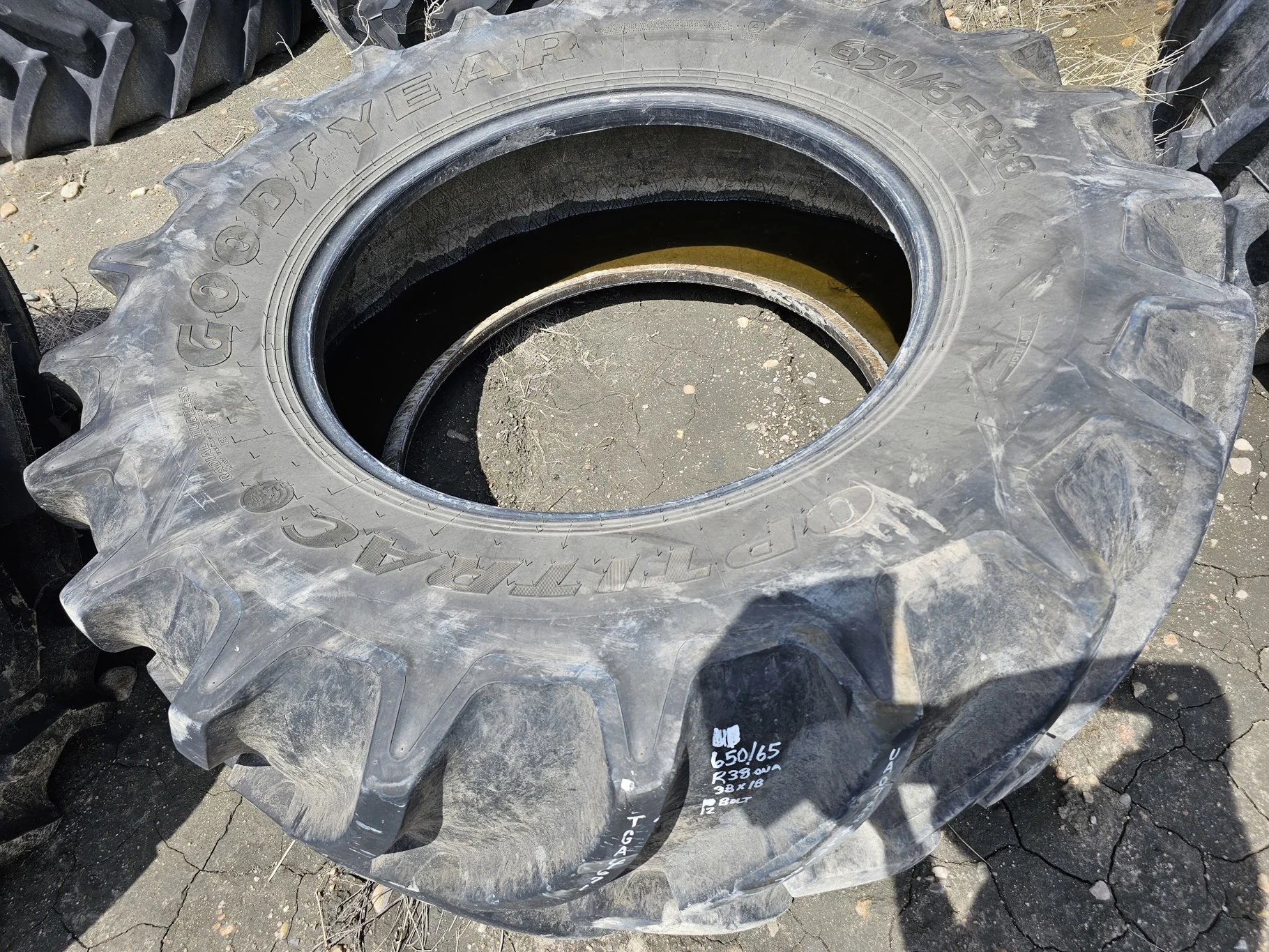 Used 650/65R38 Goodyear Optitrac R-1W (166D) TL 90% (Stubble, Lug Cuts, Slight Weathering) - Good Co image 2