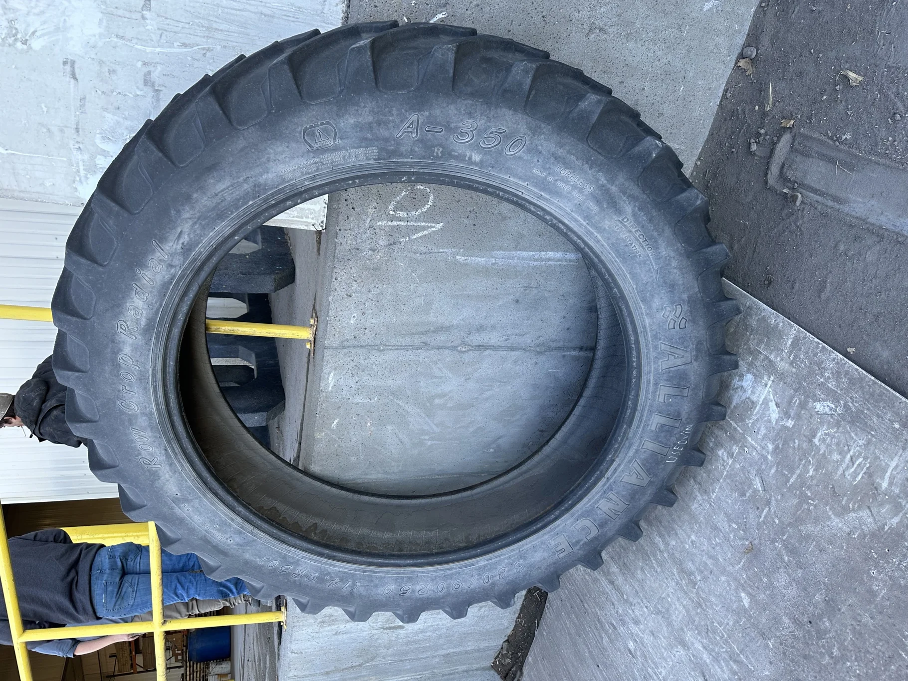 Used 380/90R50 Alliance Row Crop Radial R-1 (151D) TL 60%  - (weathering, lug cuts, uneven wear)