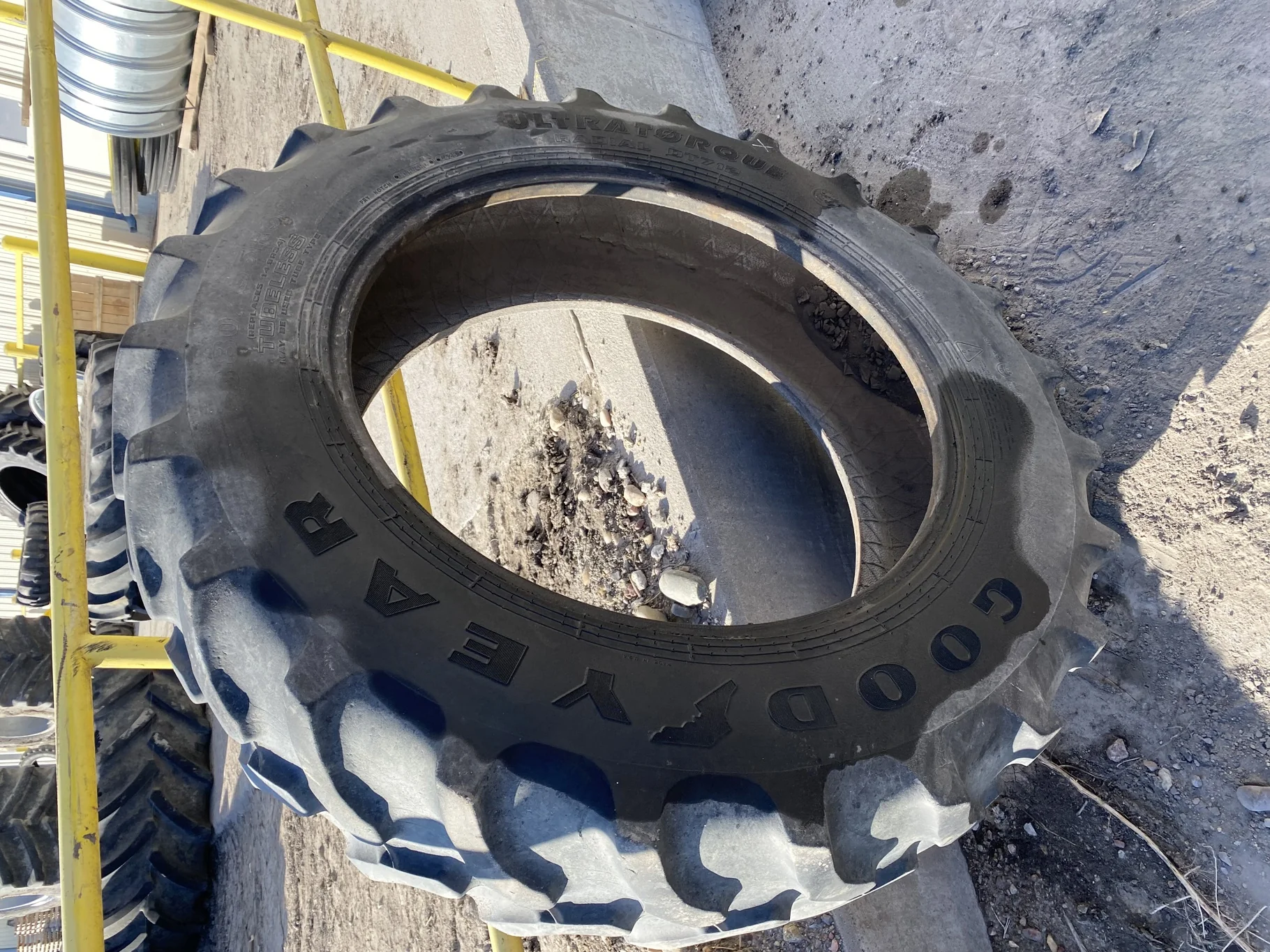 Used 380/85R34 Goodyear Ultra Torque Radial DT712 137A8 TL 40% - lug cuts; stubble; weathering; image 2