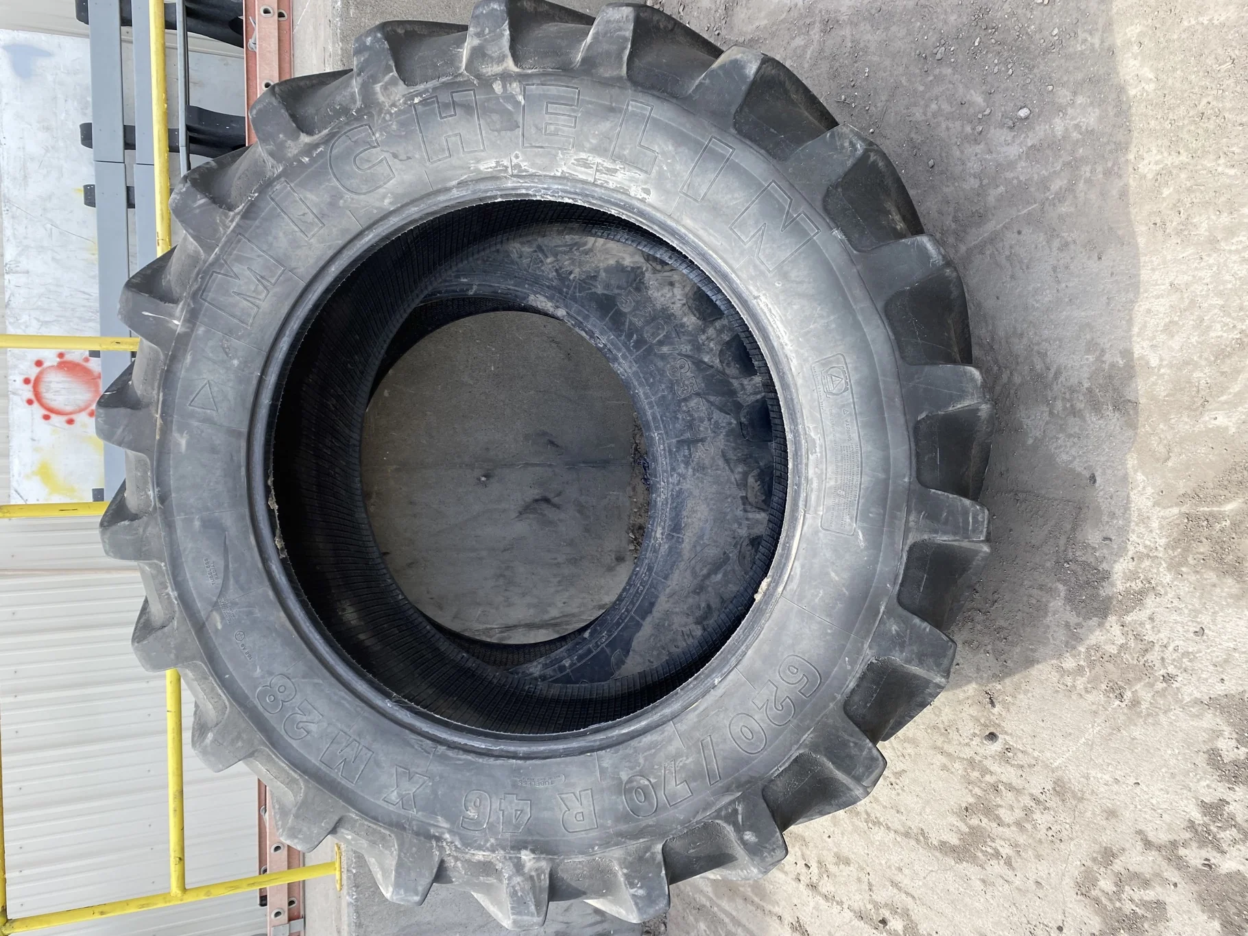 Used 620/70R46 Michelin XM28 162A8 TL 72% (sidewall stubble, road wear, weathering, between tread cu