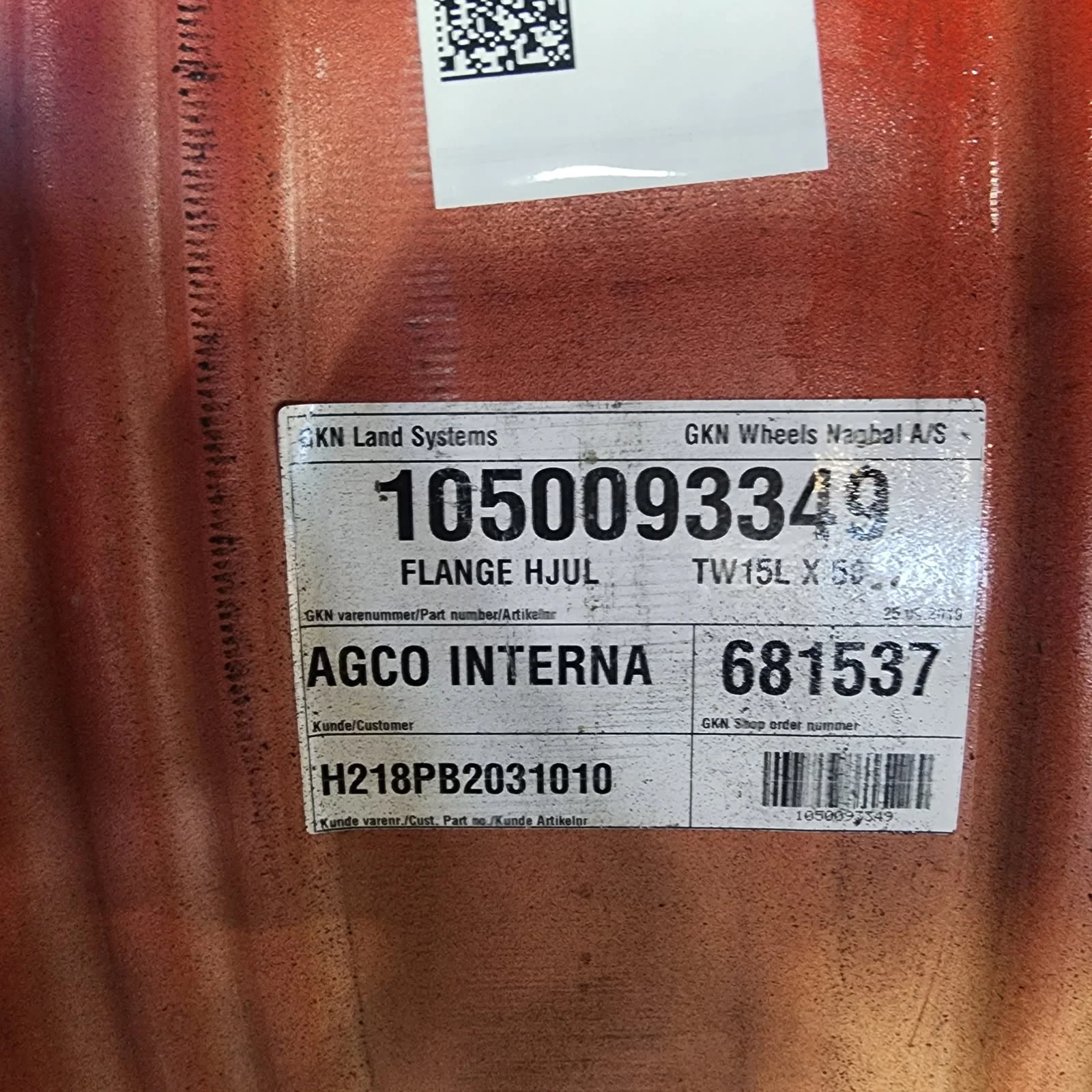 Used 15 X 50 12-30.37.-28.44 (.906) Stub Disc Fendt Red Wheel