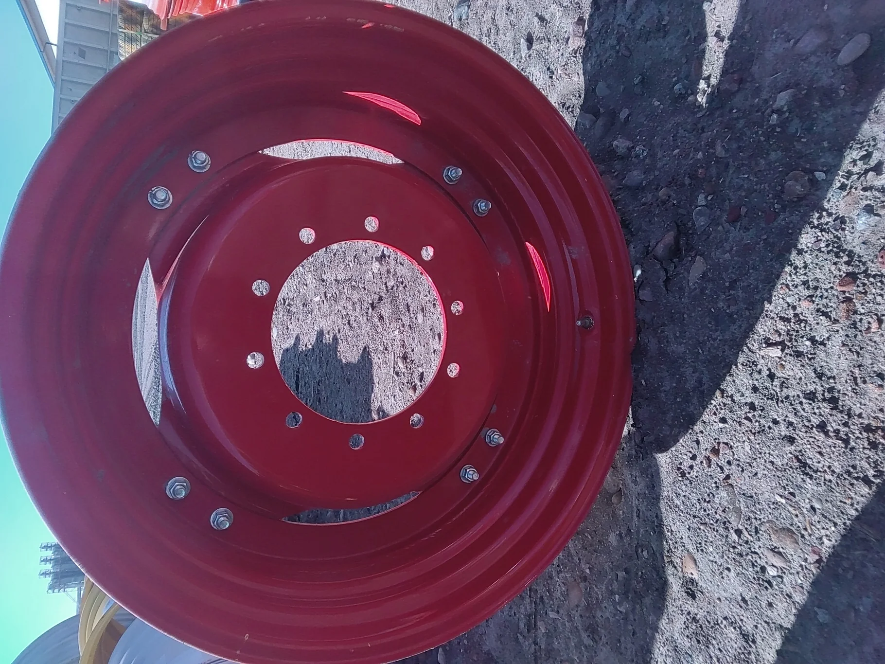 Used 10 X 34 Fendt Red Waffle Wheel (3 Bolt) w/ 34" 10-13.189-11.09 Disc image 6