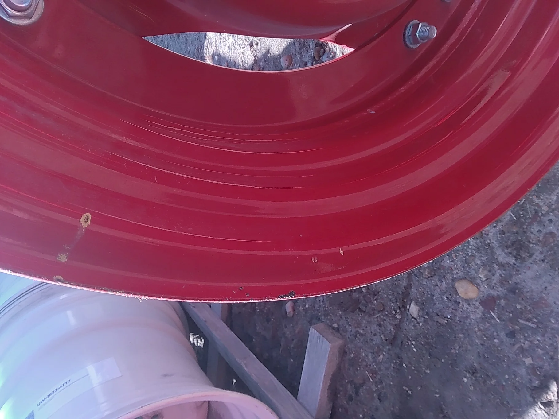 Used 10 X 34 Fendt Red Waffle Wheel (3 Bolt) w/ 34" 10-13.189-11.09 Disc image 7