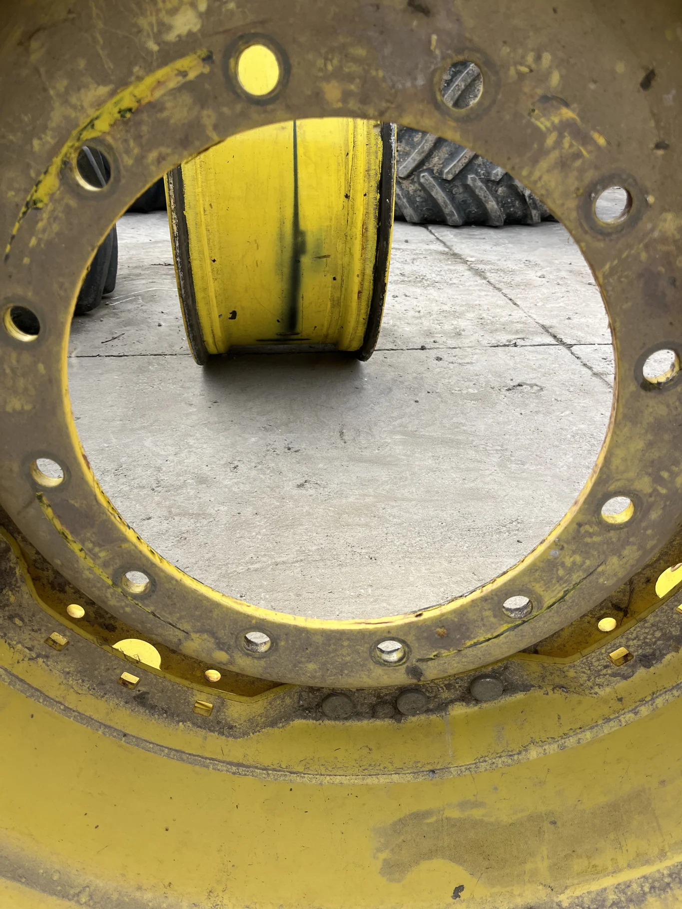 Used 15 x 34 12-16.732-14.640 4" Offset Titan Yellow Waffle 3 Bolt Wheel & Disc image 3