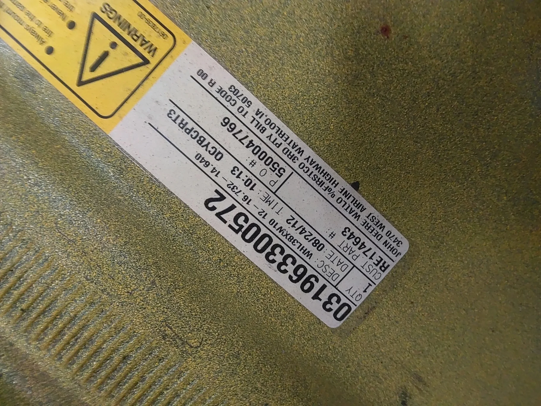 Used 10 x 38 12-16.732-14.62 Yellow Stub Wheel