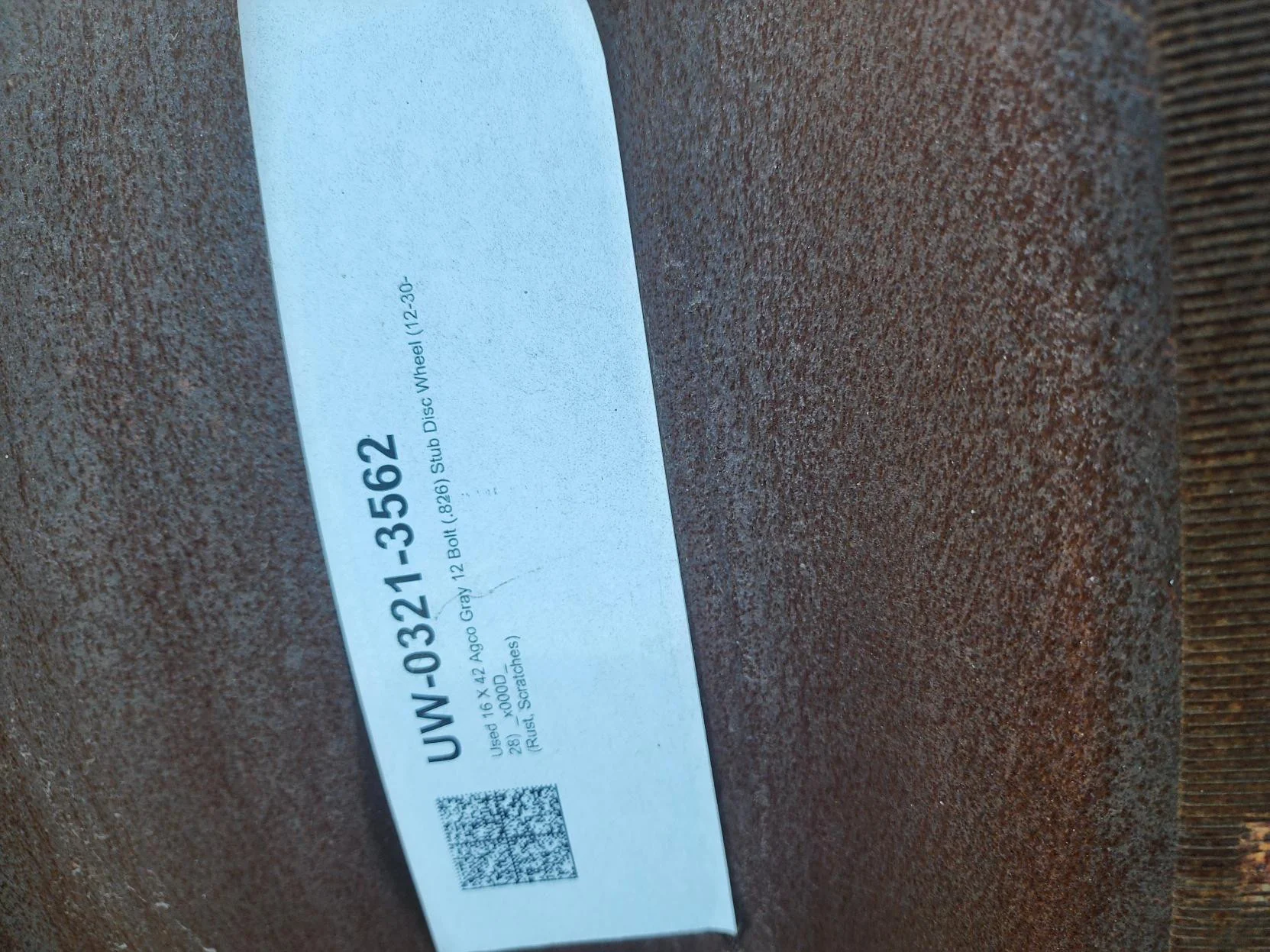 Used 16 X 42 Agco Gray 12 Bolt (.826) Stub Disc Wheel (12-30.375-28.4 Rust, Scratches image 19