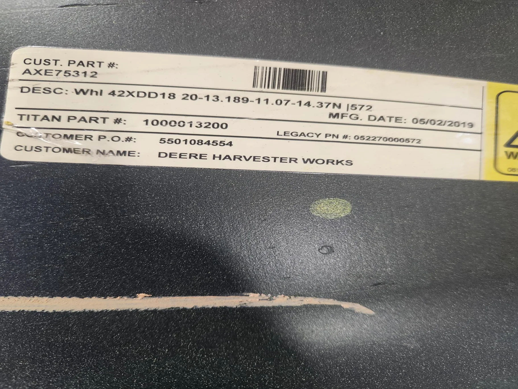 Used 18 x 42 20-13.189-11.07-14.37IN Yellow Wheel