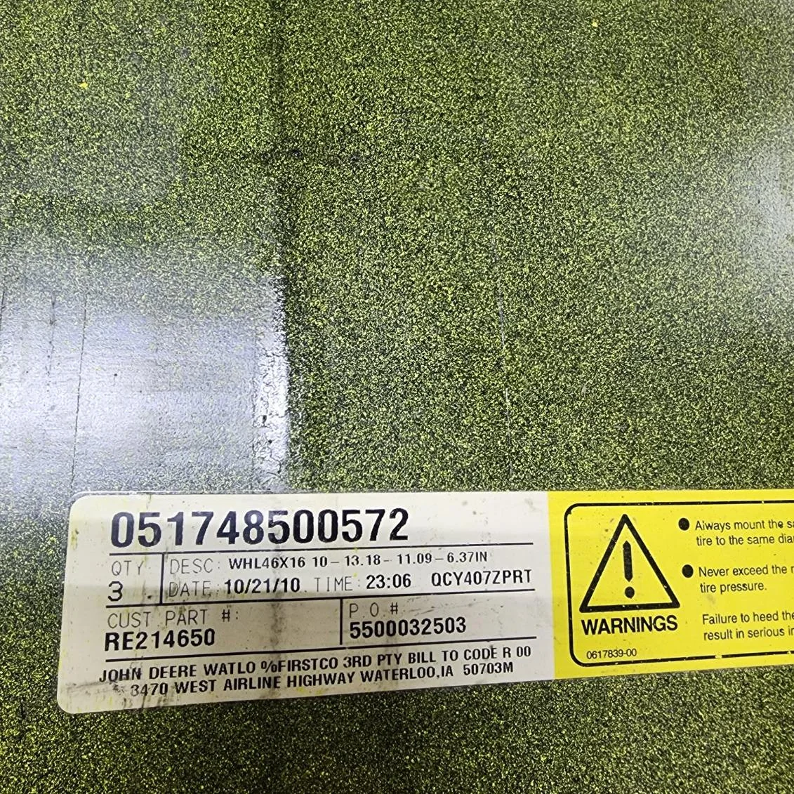 Used 16 X 46 10-13.18-11.09 2"BS Titan Dual Yellow Wheel image 2