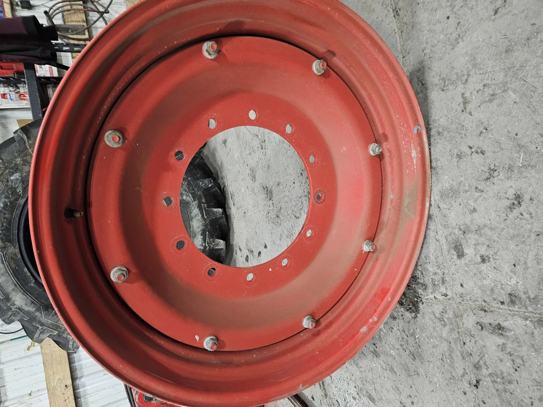 Used 14 X 34 12-16.732-14.625 Waffle Fendt Red Wheel w/ Disc