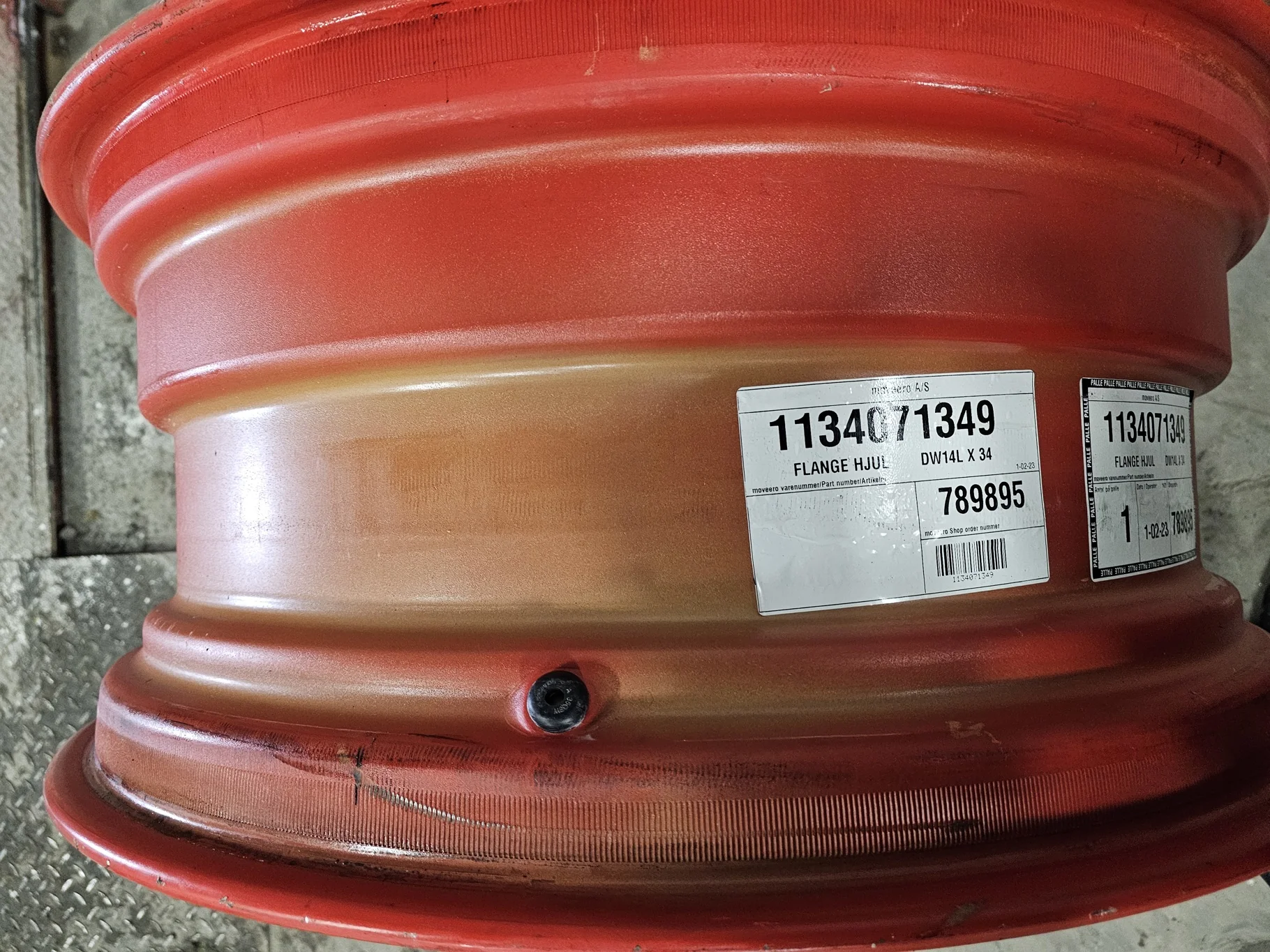 Used 14 X 34 12-16.732-14.625 Waffle Fendt Red Wheel w/ Disc image 2