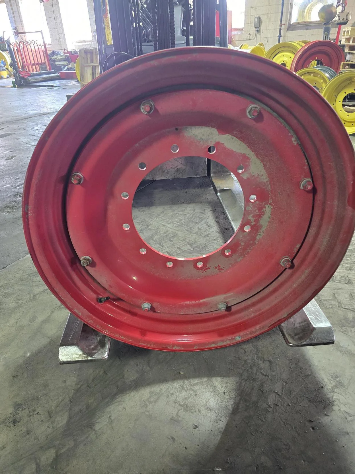 Used 14 X 34 12-16.732-14.625 Waffle Fendt Red Wheel w/ Disc image 5