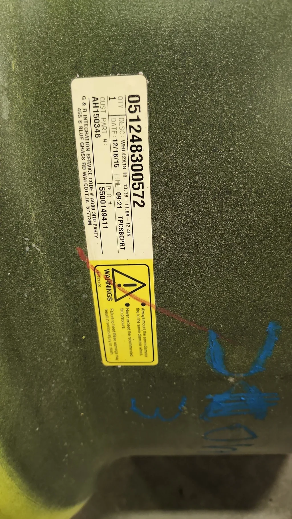 Used 18 X 42 10-13.187-11.07-12.4 (Outside) Dolly Dual Yellow Wheel image 2