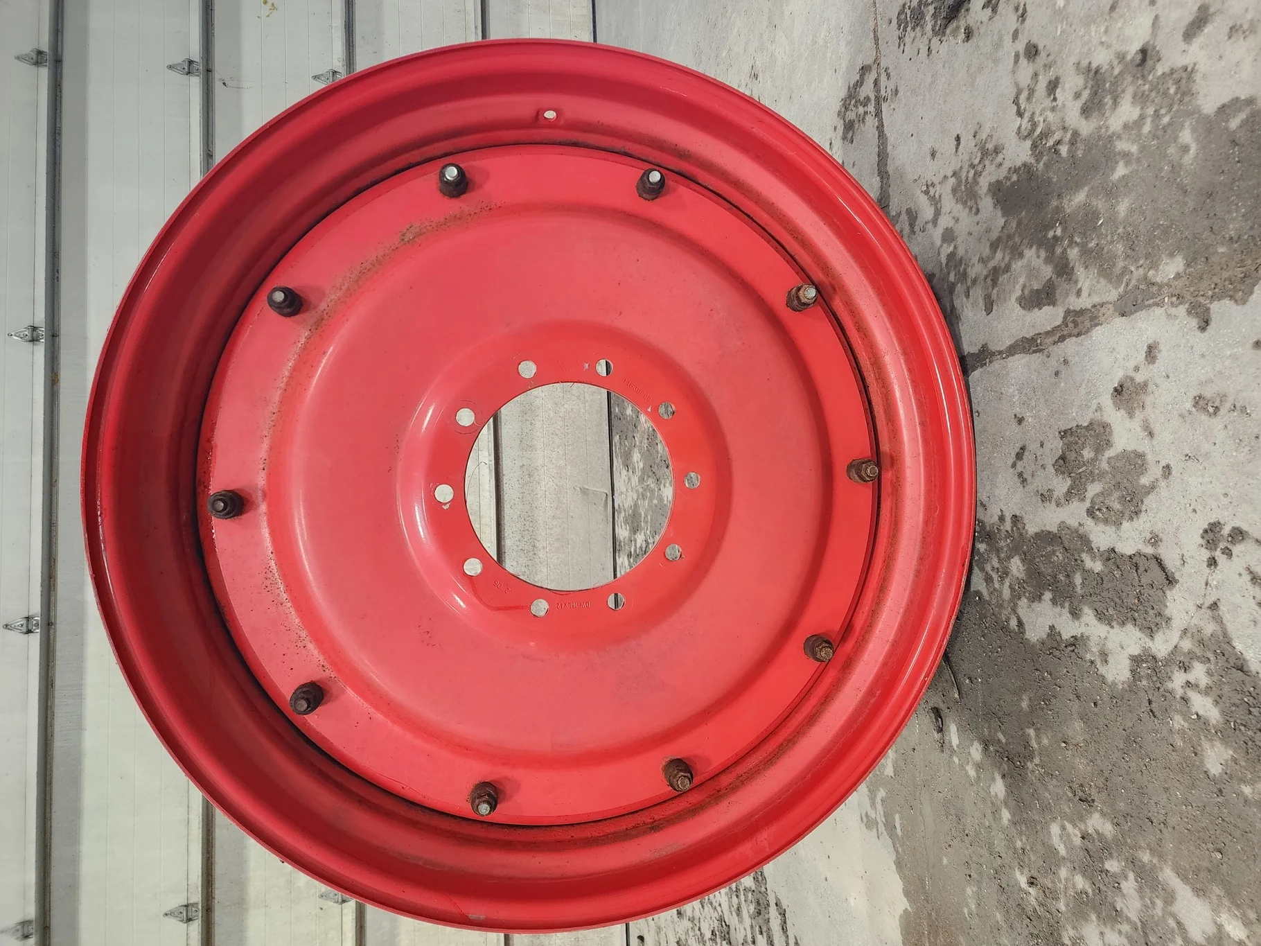 Used 16 X 42 Fendt red 10-13.187-11.08 .937 2 Piece Dual Wheel w/ Disc -Rusted around bolts image 2