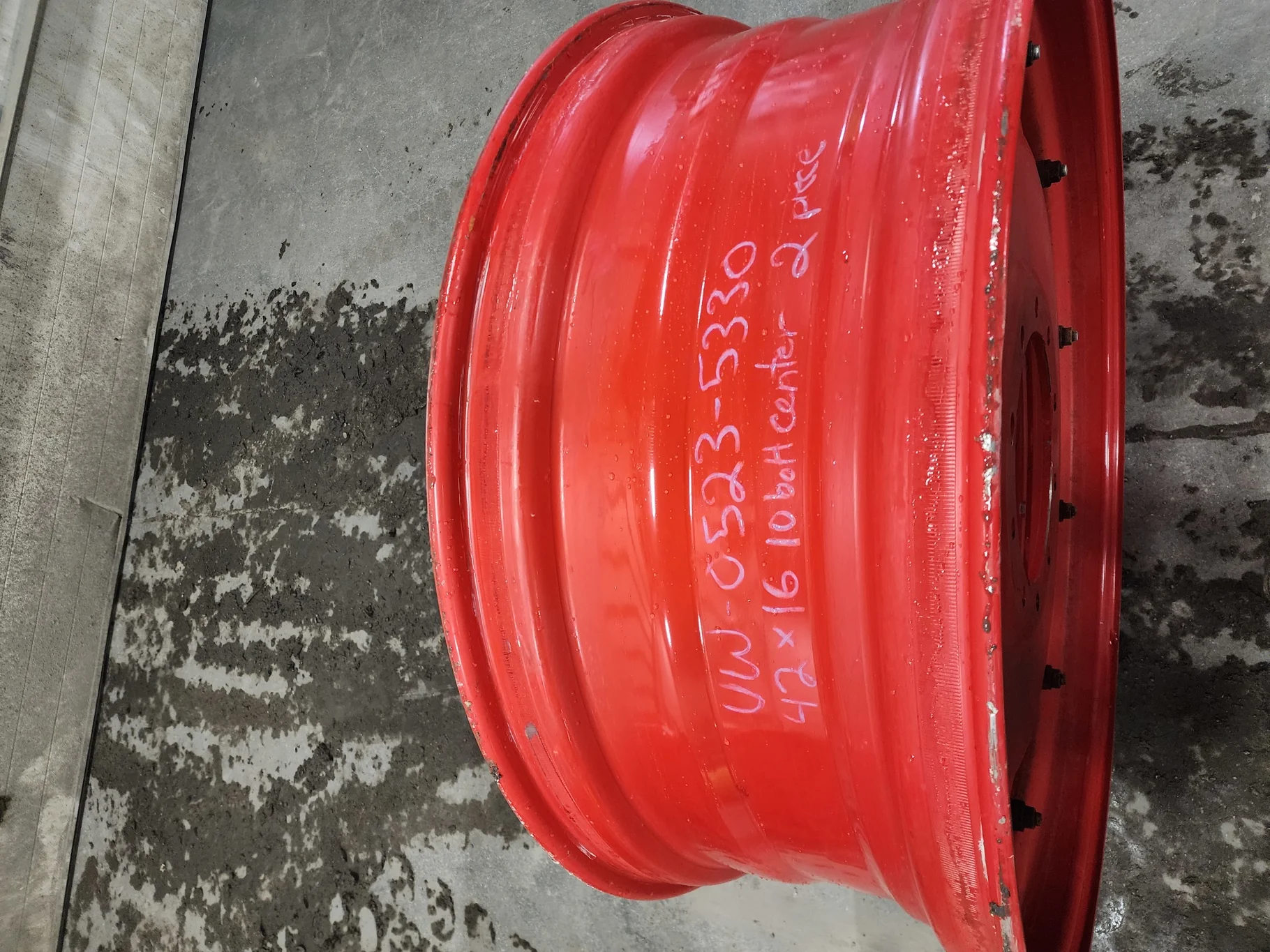 Used 16 X 42 Fendt red 10-13.187-11.08 .937 2 Piece Dual Wheel w/ Disc -Rusted around bolts image 3