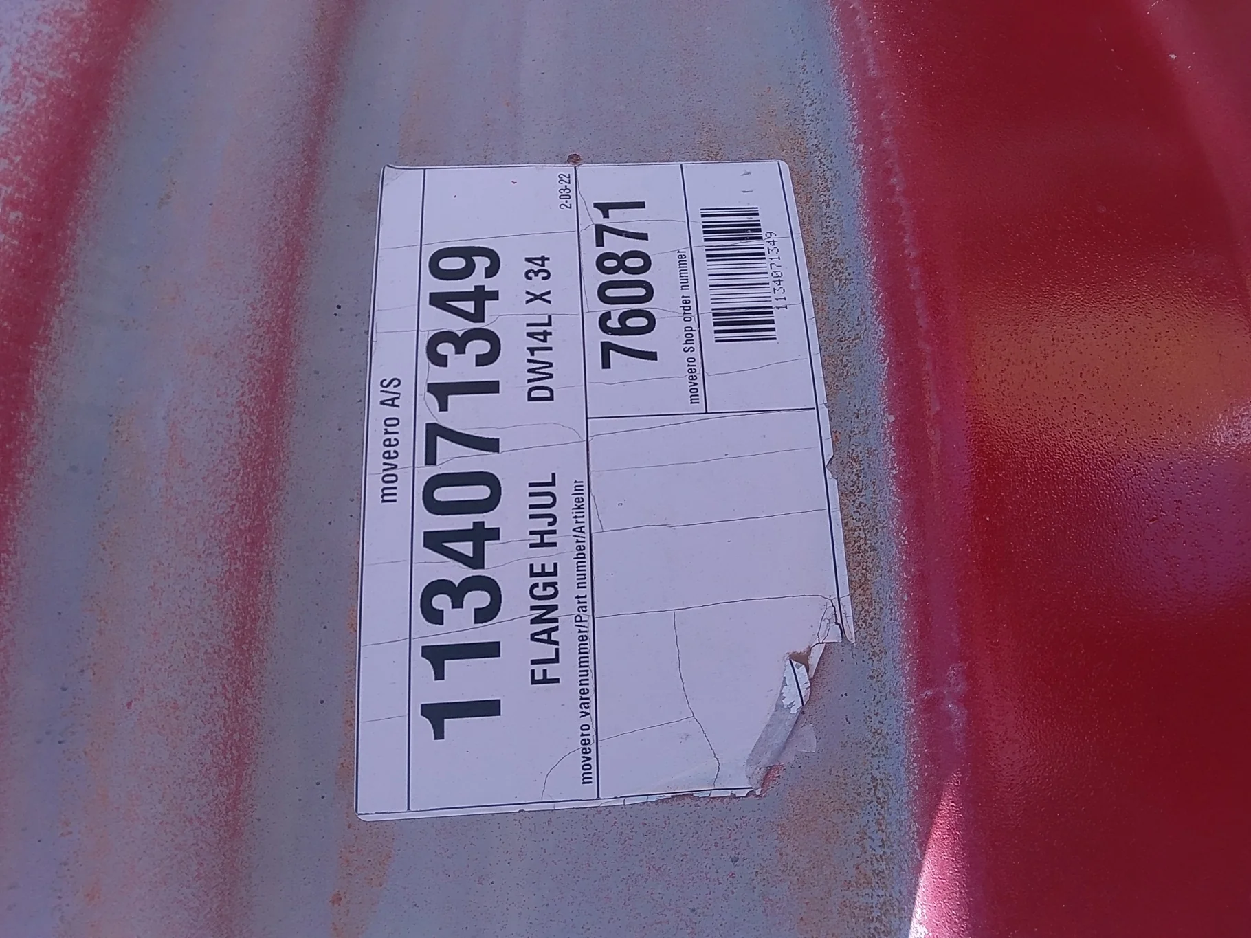 Used 14 X 34 Fendt Red Wheel Assembly with 12-16.625-14.625 Disc