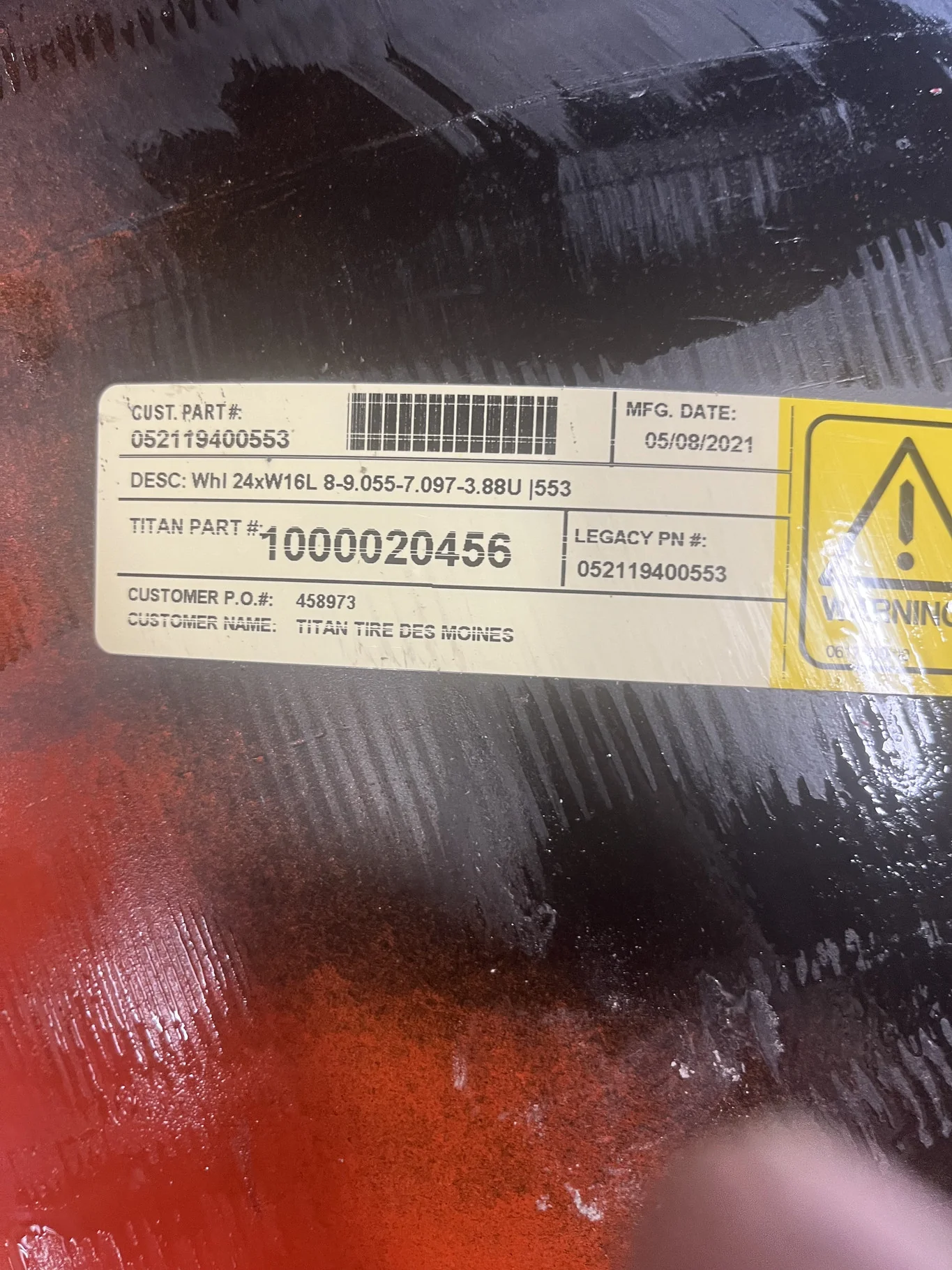 Take-Off 16 X 24 8-9.055-7.097 Solid Kioti Orange Wheel
