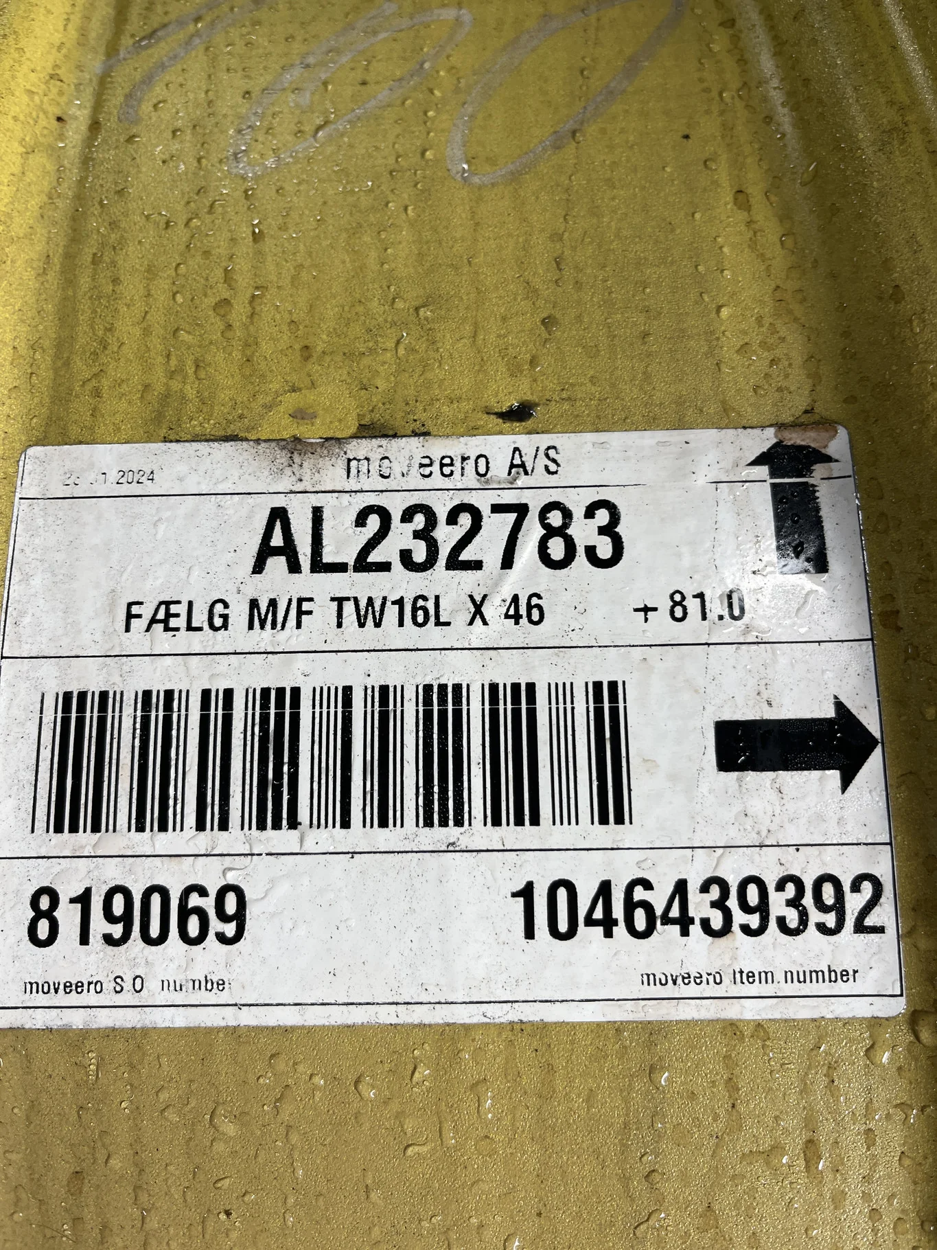 Take-Off 16 X 46 12-32.047-30.078 Rim & Rail Yellow Wheel