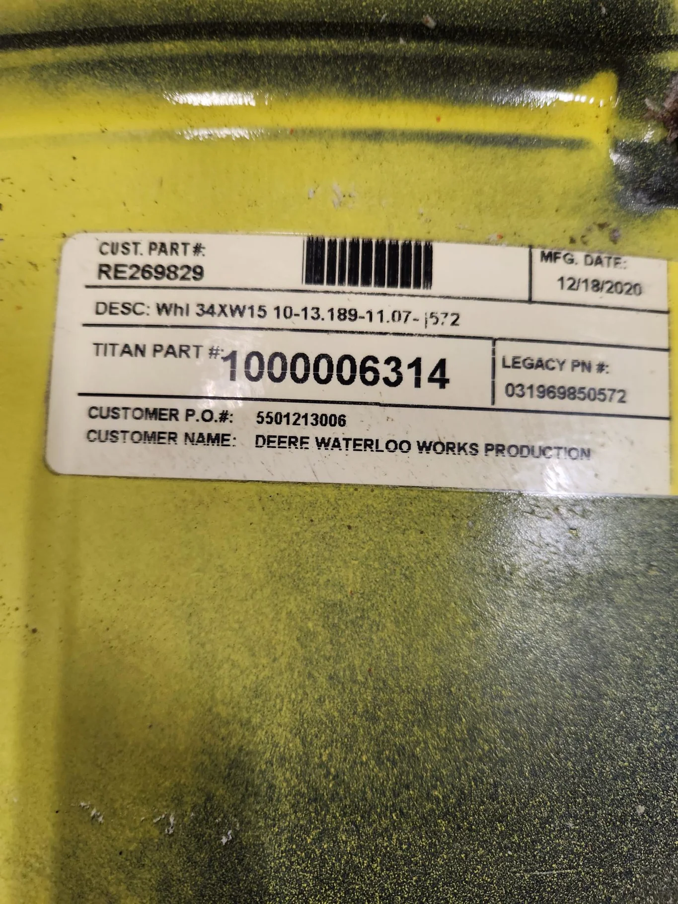 Used 15 X 34 Waffle 10-13.189-11.07 Yellow Wheel w/ HD Disc