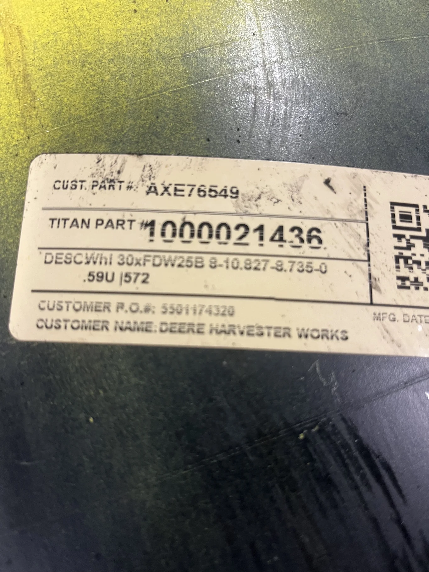Used 25 X 30 8-10.82-8.735 Yellow Combine Wheel image 3