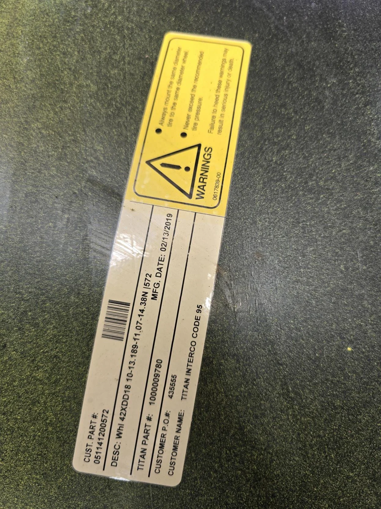 Used 18 X 42 10-13.19-11.07 Dolly Dual Yellow Wheel image 3