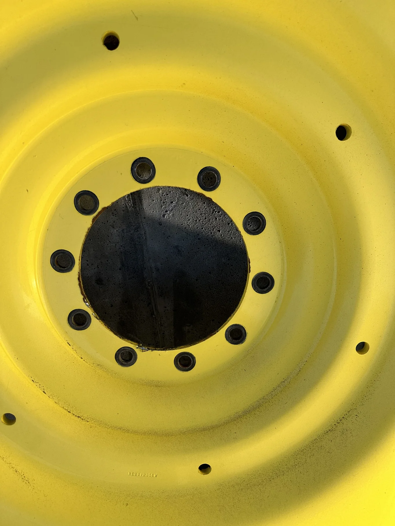 Used 12 X 54 JD Yellow 10 Bolt (.937) Dual Wheel (10-13.187-11.08) 9.25" (Rust Spots, peeling paint, image 3