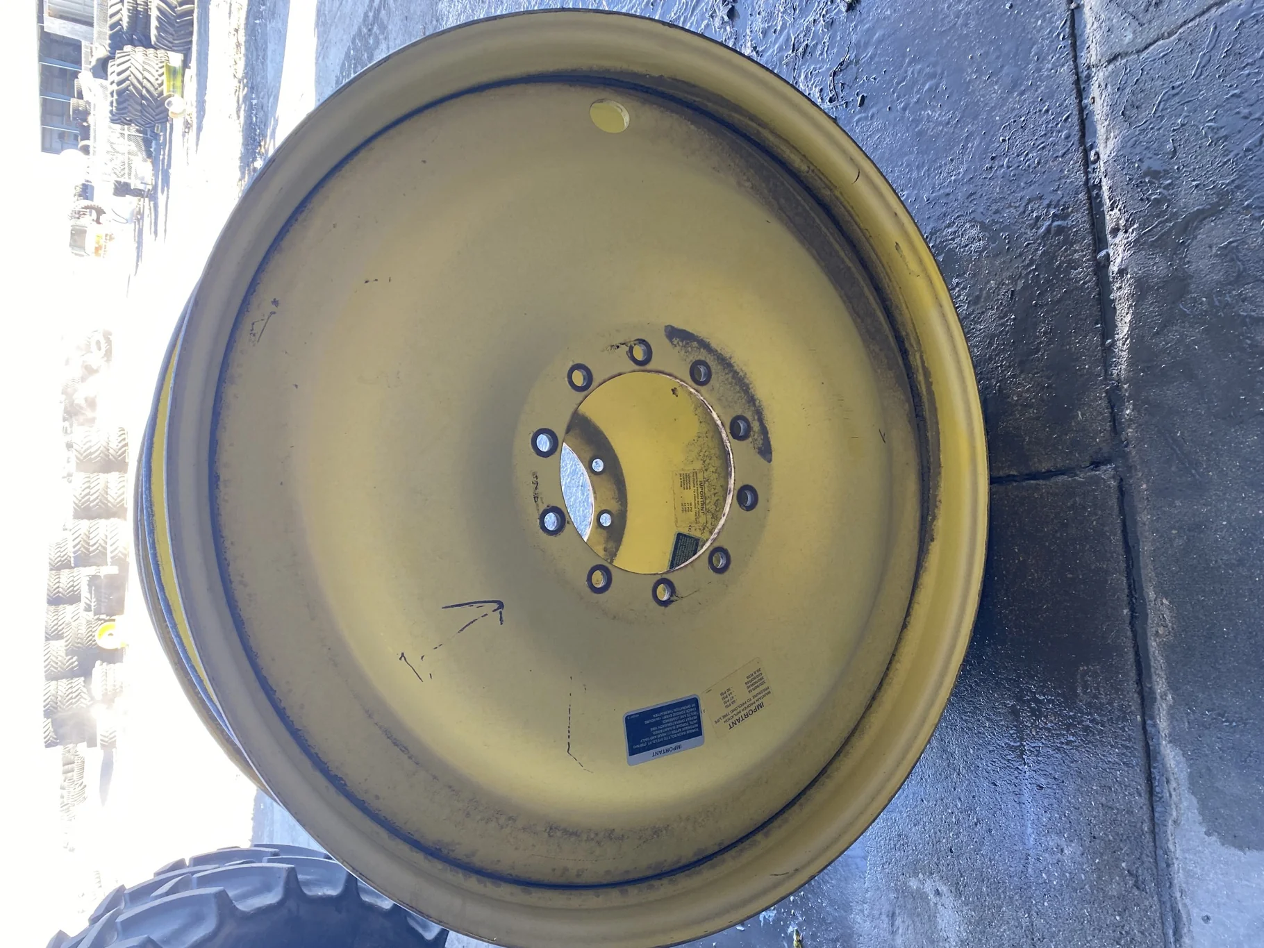 Used 12 X 46 10-13.189-11.09 JD Yellow Sprayer Wheel  Faded Paint/Rust/Scratches