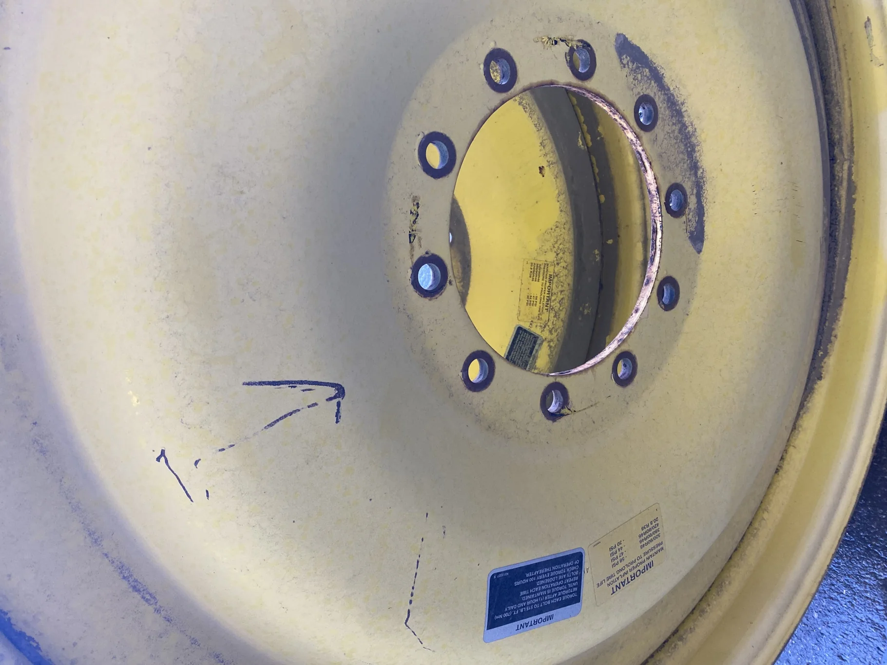 Used 12 X 46 10-13.189-11.09 JD Yellow Sprayer Wheel  Faded Paint/Rust/Scratches image 2