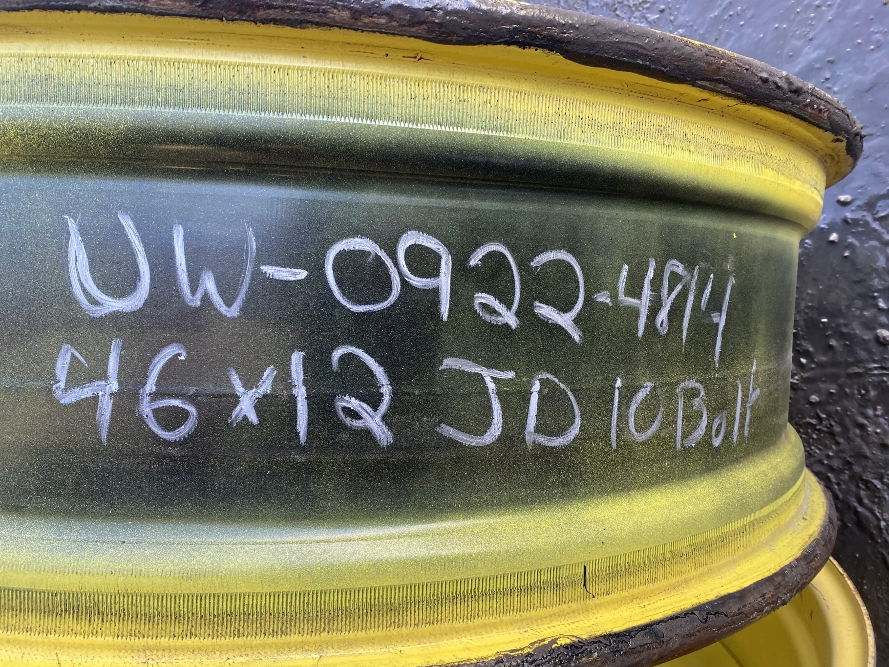 Used 12 X 46 10-13.189-11.09 JD Yellow Sprayer Wheel  Faded Paint/Rust/Scratches image 5