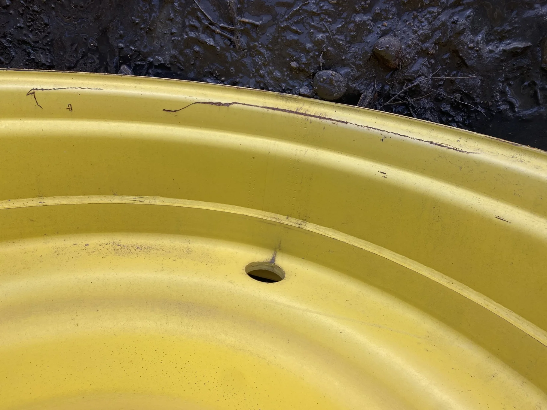 Used 12 X 46 10-13.189-11.09 JD Yellow Sprayer Wheel  Faded Paint/Rust/Scratches image 6