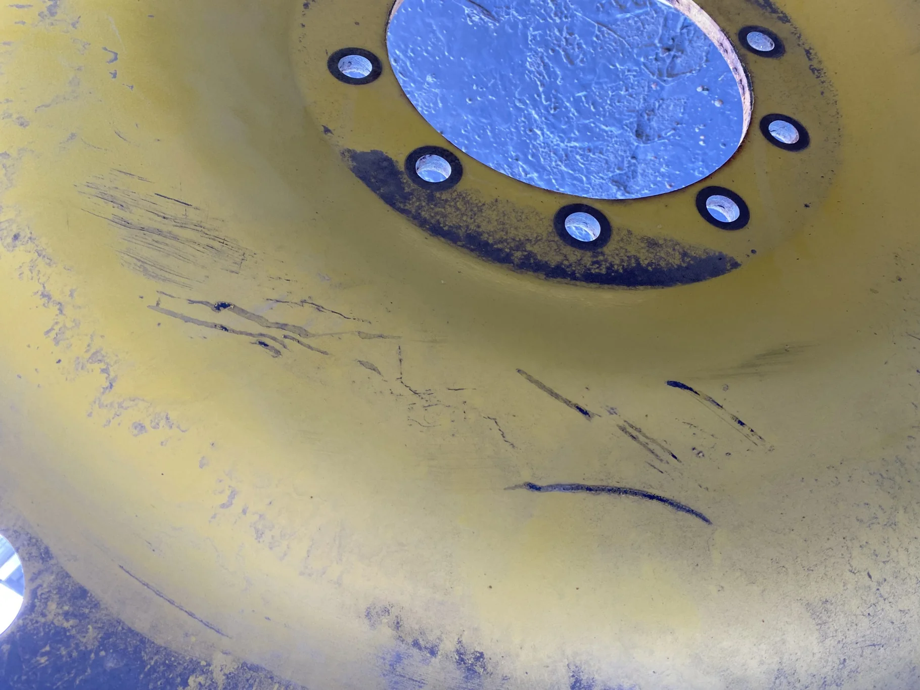 Used 12 X 46 10-13.189-11.09 JD Yellow Sprayer Wheel  Faded Paint/Rust/Scratches image 8