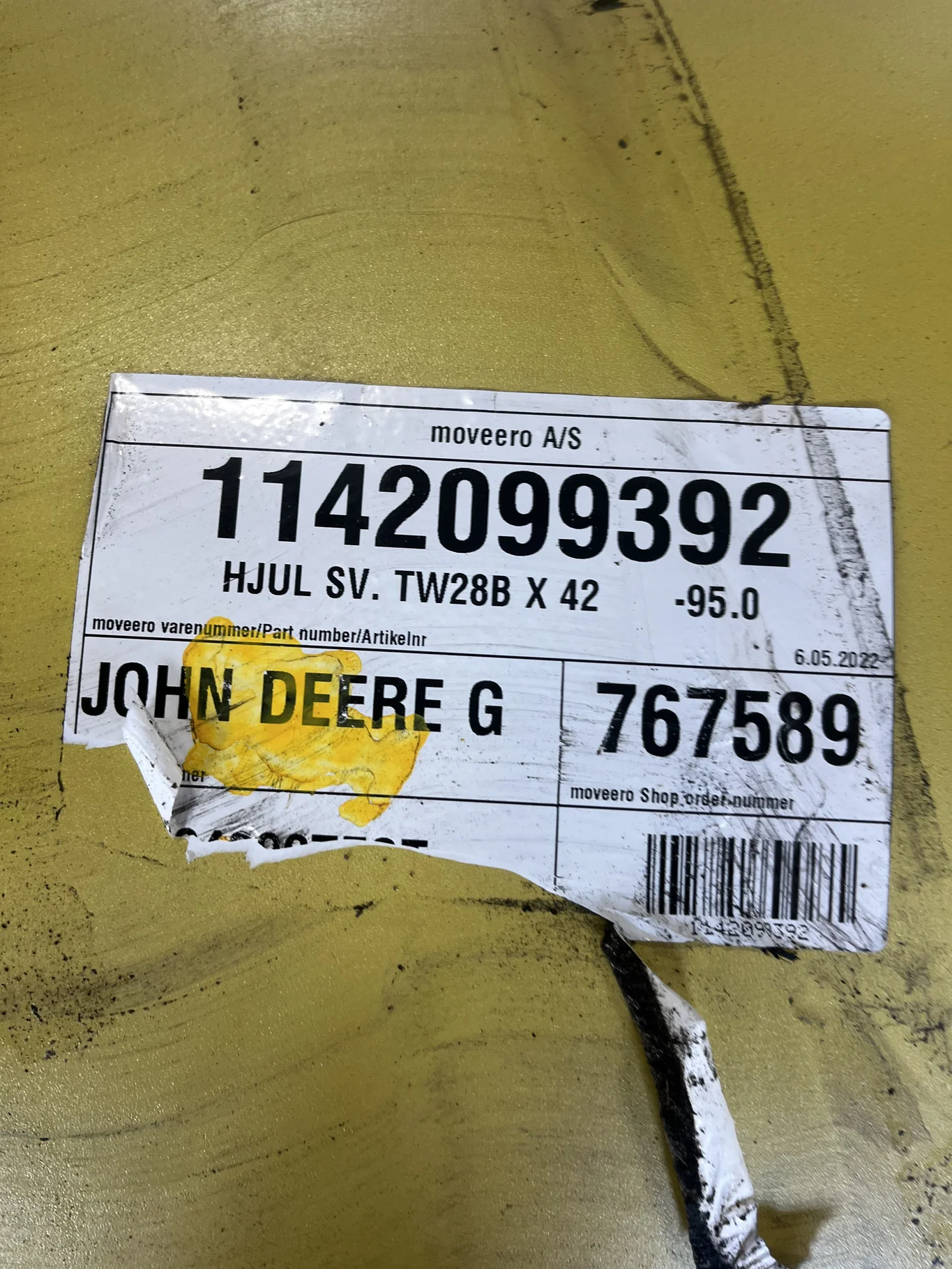 Used 30 X 42 10-13.187-11.08 .906  Yellow Combine Wheel