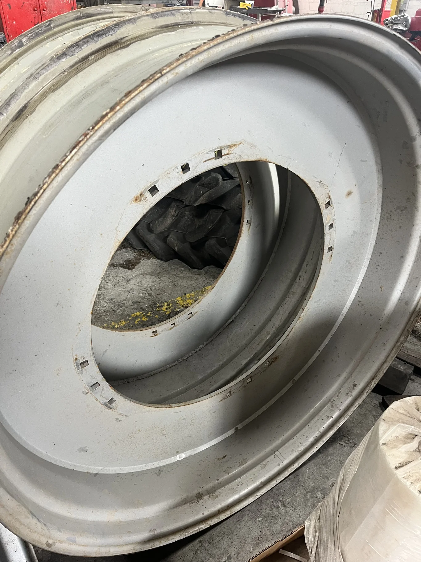 Used 12 X 46 12-29.5 3 Bolt Waffle Silver Wheel
