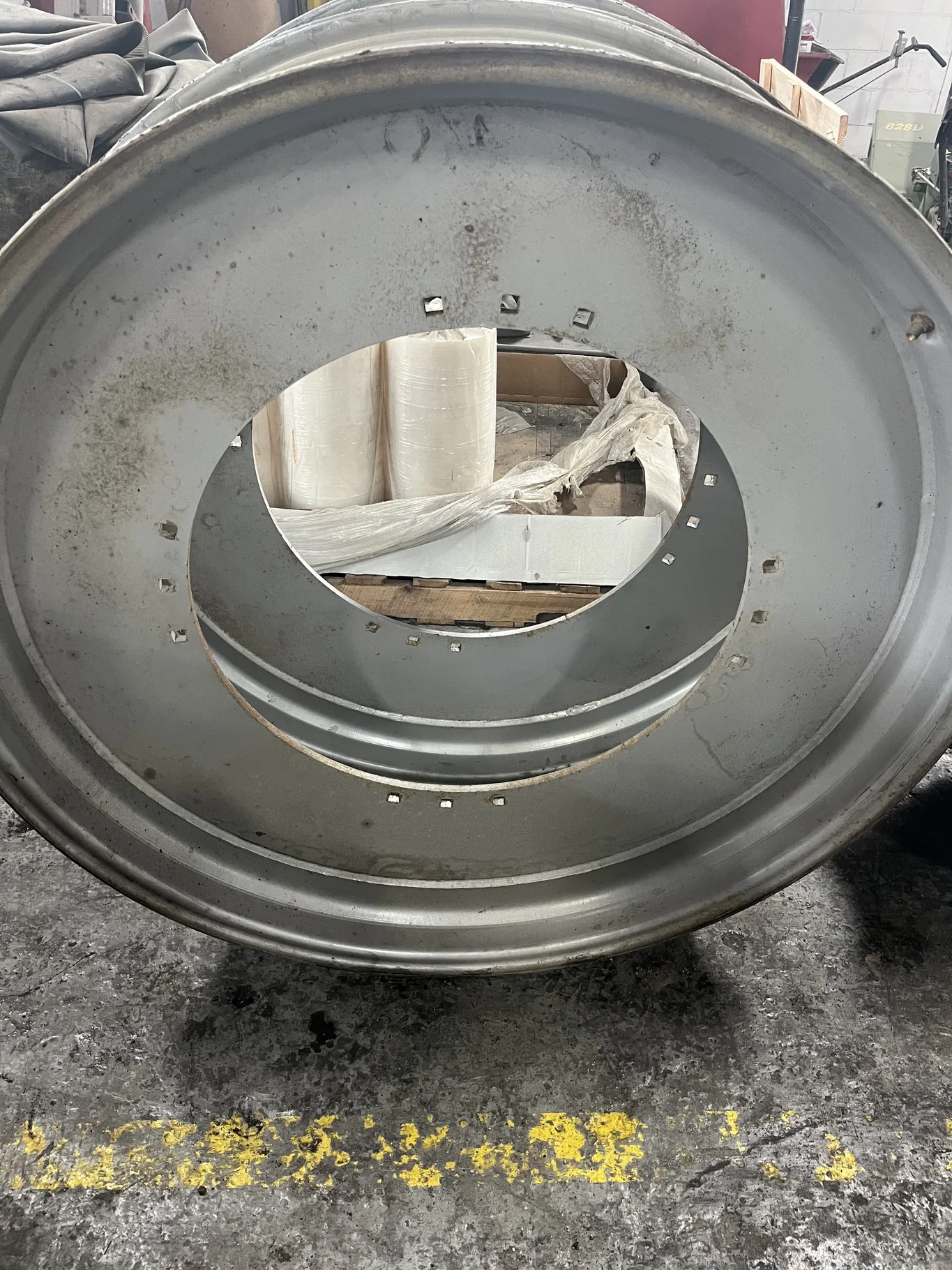 Used 12 X 46 12-29.5 3 Bolt Waffle Silver Wheel image 2