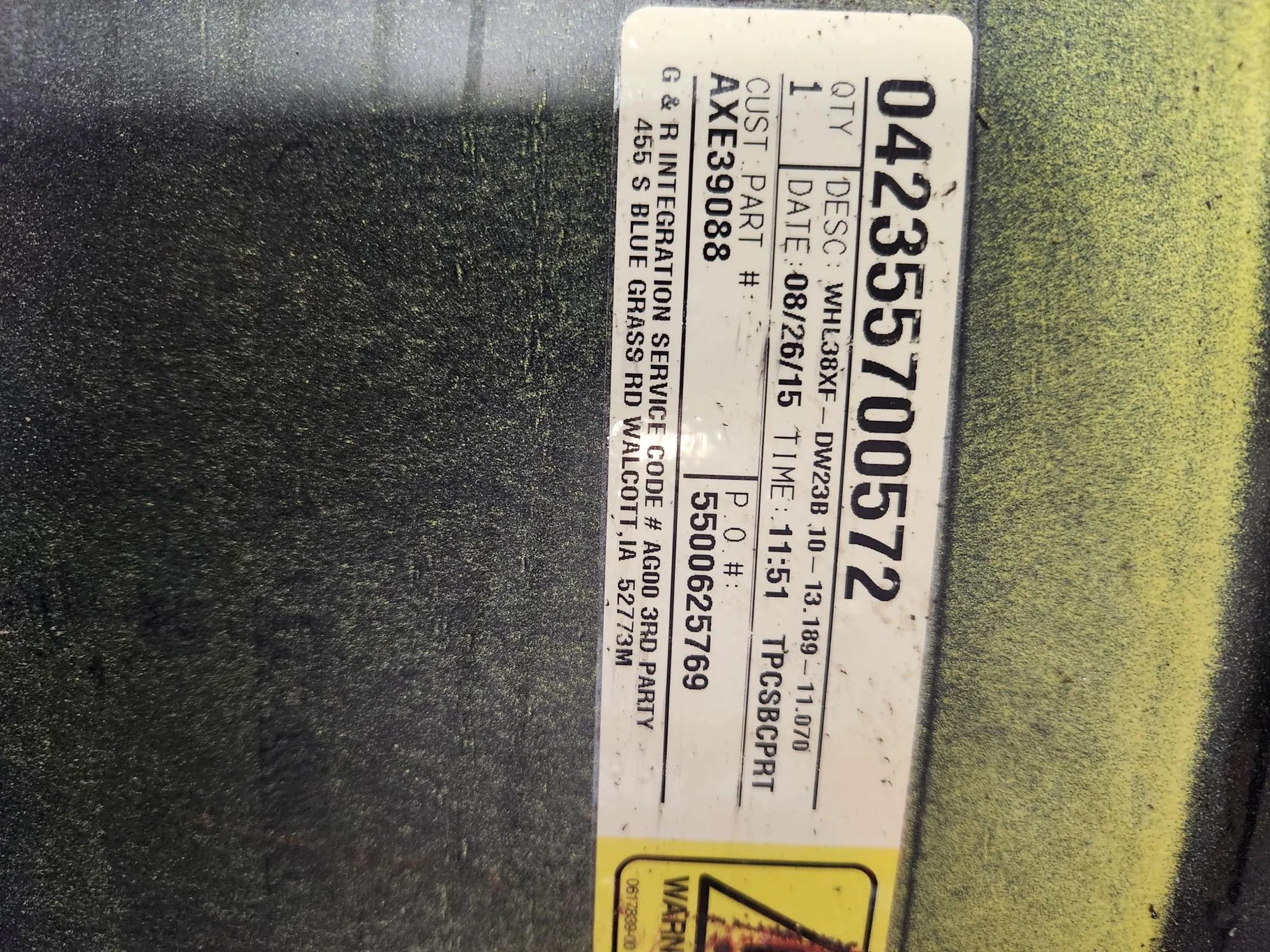 Used 23 x 38 10-13.189-11.070 Outside Dolly Dual Yellow Wheel