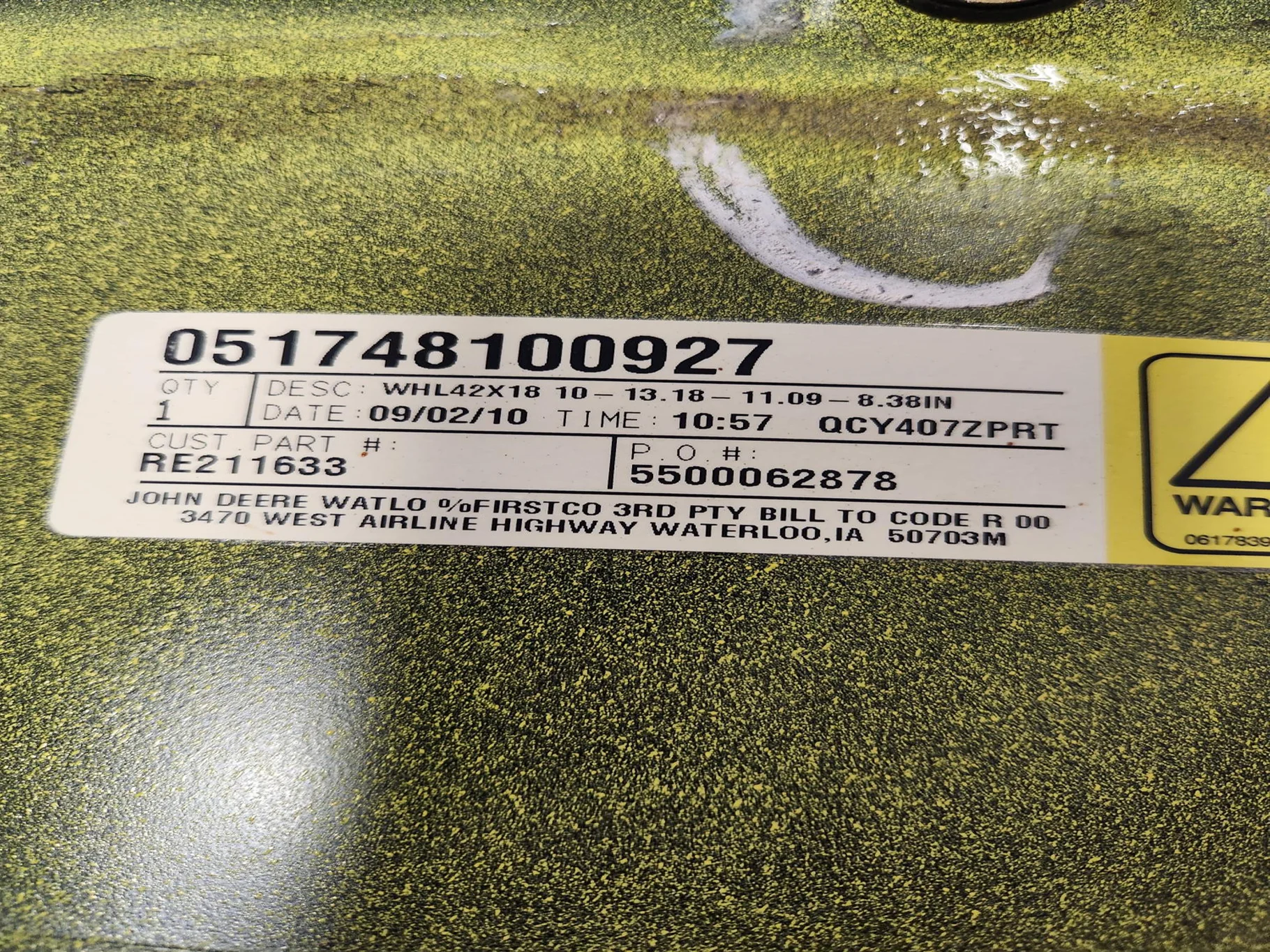 Used 18 x 42 10-13.18-11.09-8.38IN Yellow Wheel