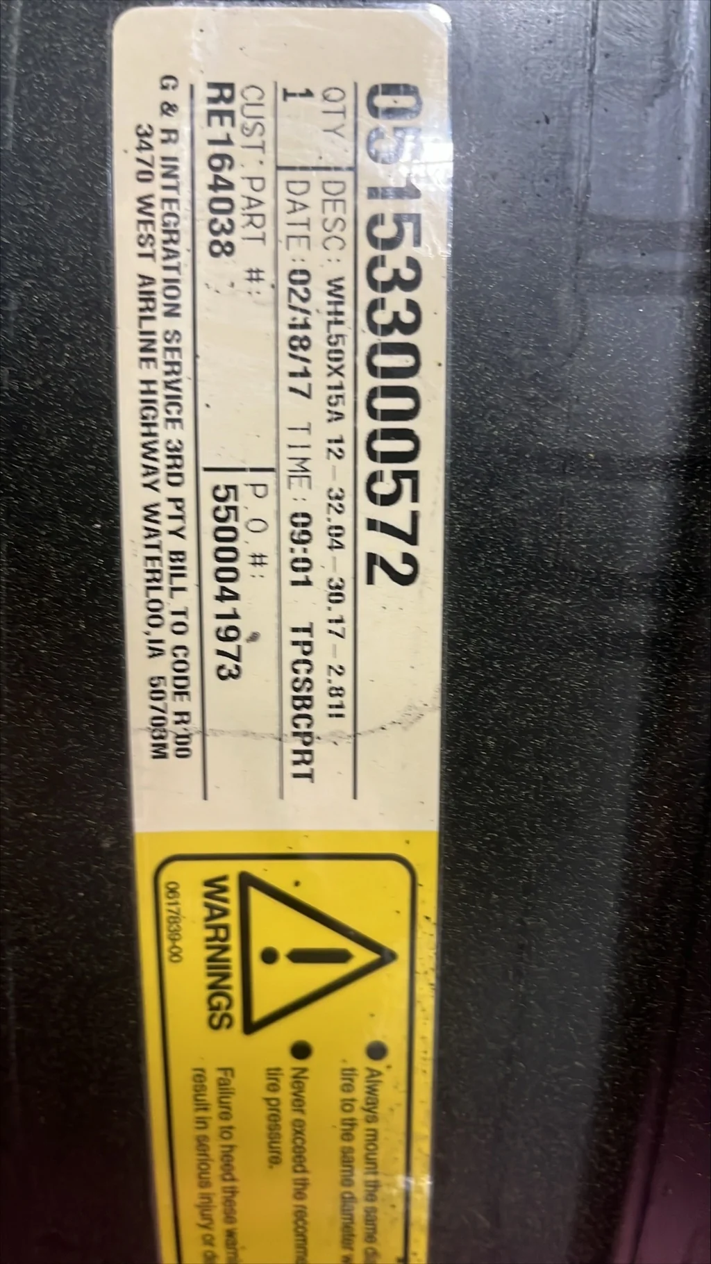 Used 15 x 50 12-32.04-30.17-2.811 Rim & Rail Yellow Wheel
