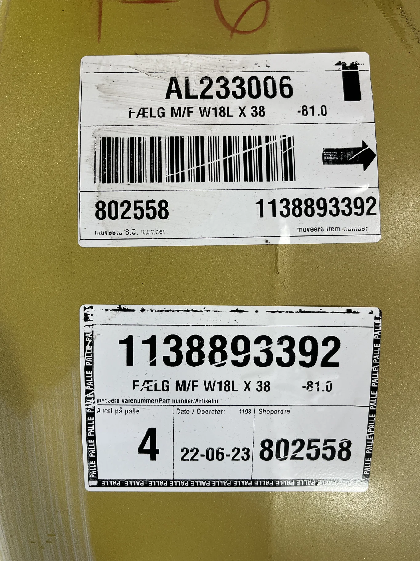 Take-Off 18 X 38 12.32.047-30.09 (.937) 6 3/4" BS Yellow Stub Disc Wheel image 3