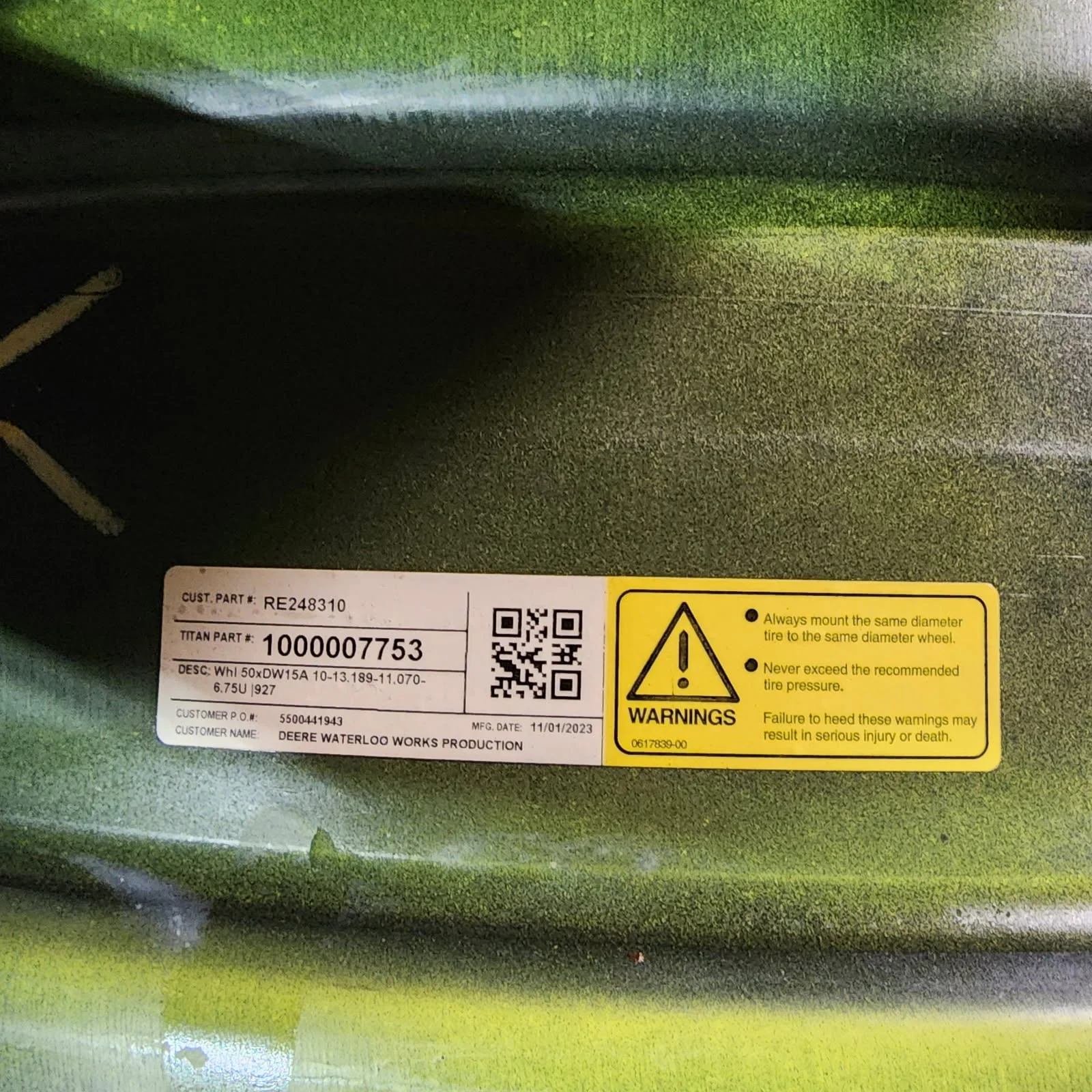 Take-Off 15 X 50 10-13.19-11.07 2"BS Dual Yellow Wheel image 3
