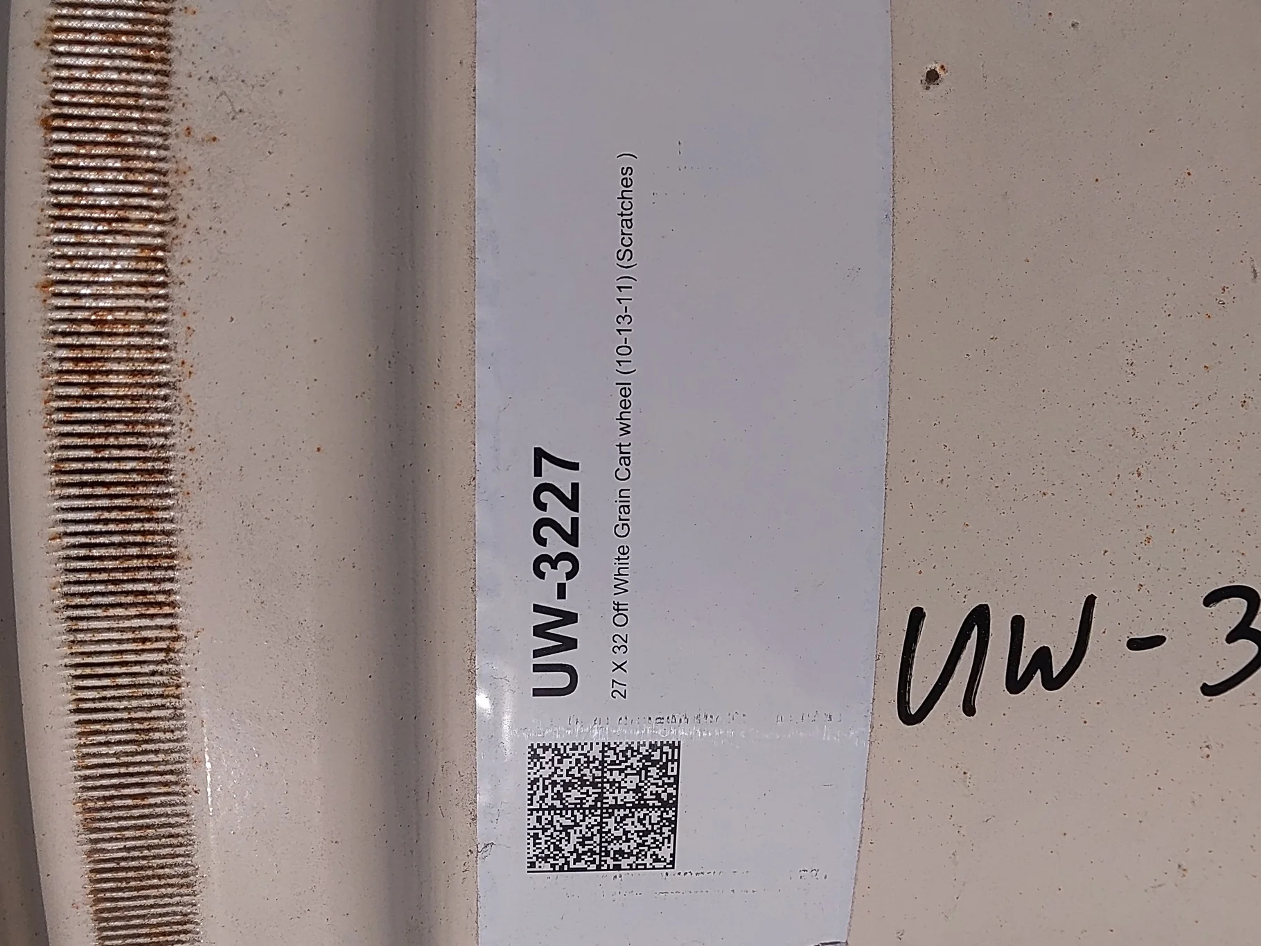 Used 27 X 32 10-13.19-11.07-2.76 Off White Grain Cart wheel (Scratches )