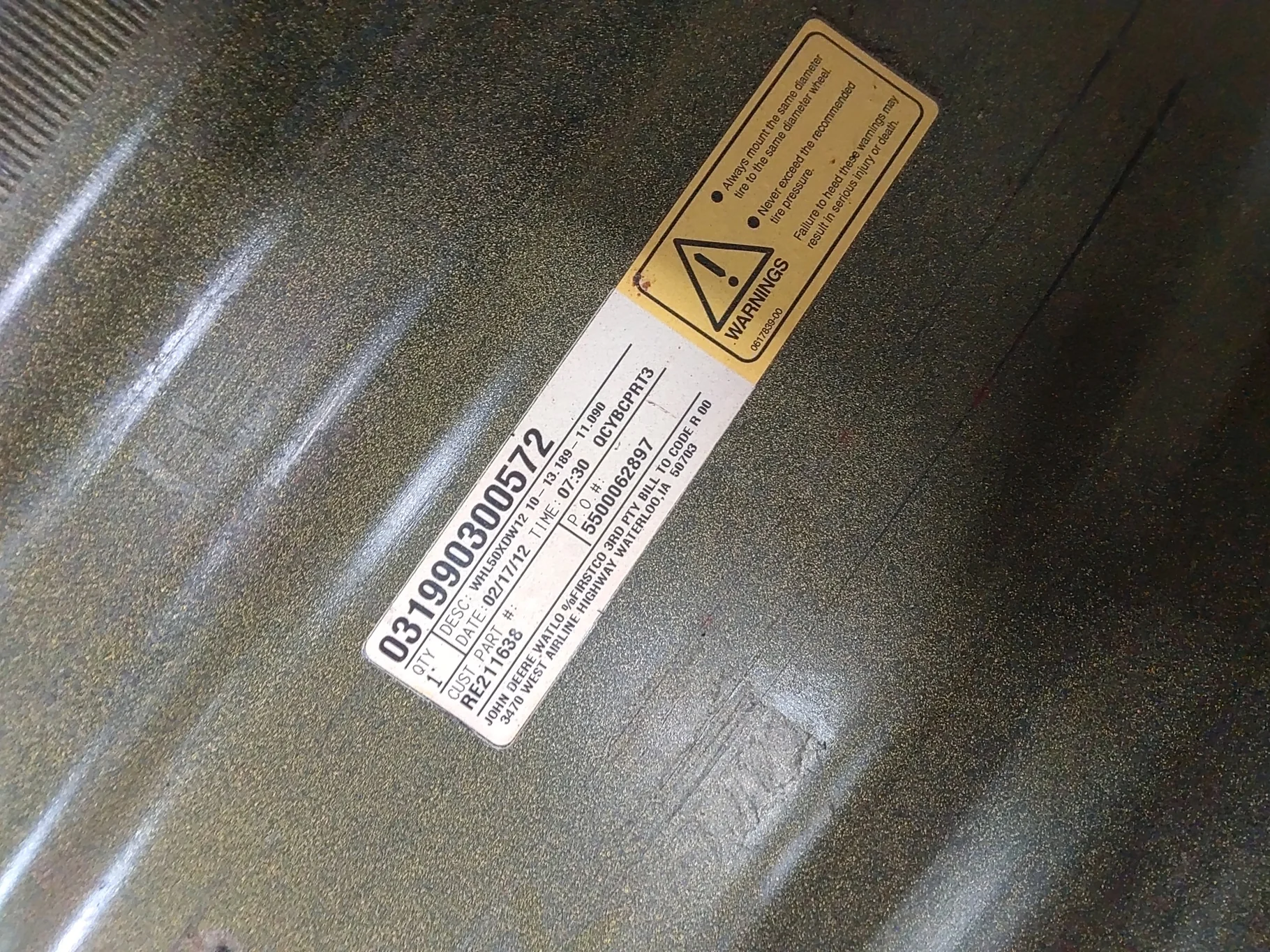 Used 12 x 50 12-32.047-30.078 Yellow Wheel